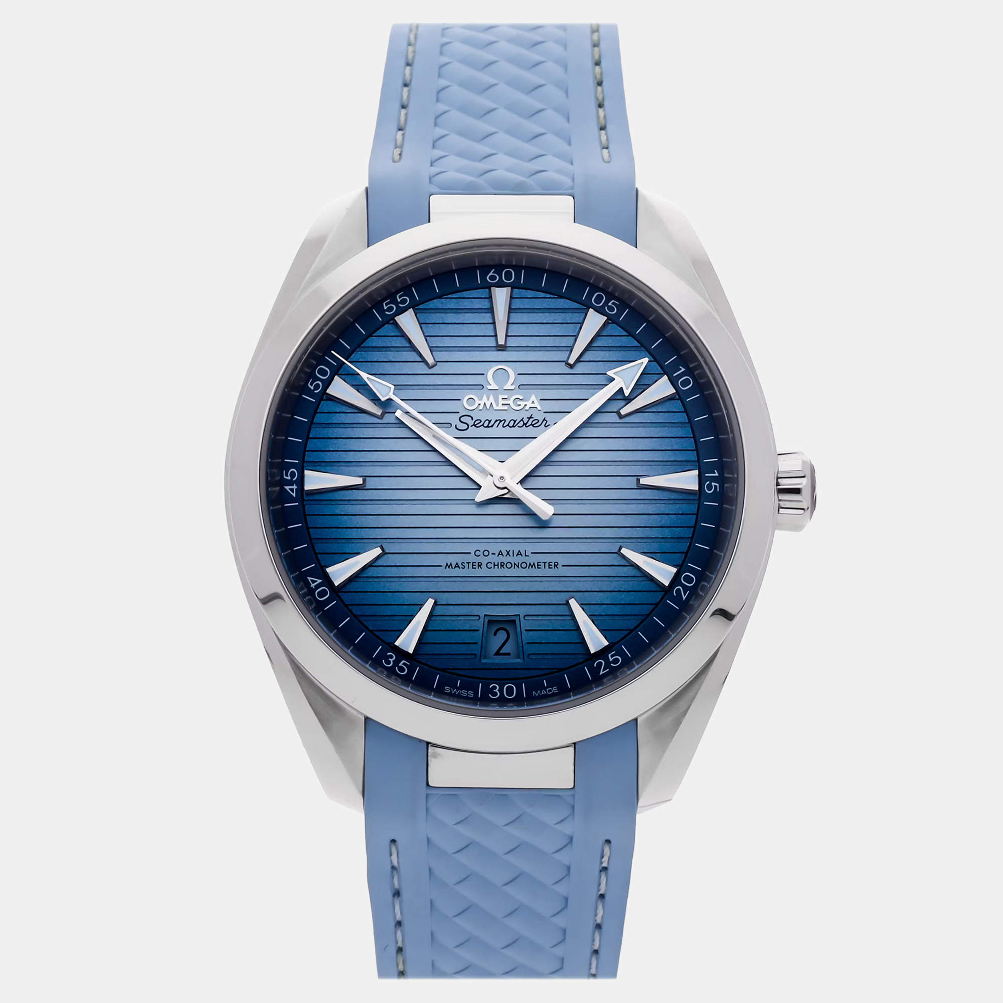 Pre Owned ساعة يد رجالية أوميغا سيماستر أكوا تيرا 150م 220.12.41.21.03.008 أوتوماتيك ستانلس ستيل زرقاء 41 مم مستعملة