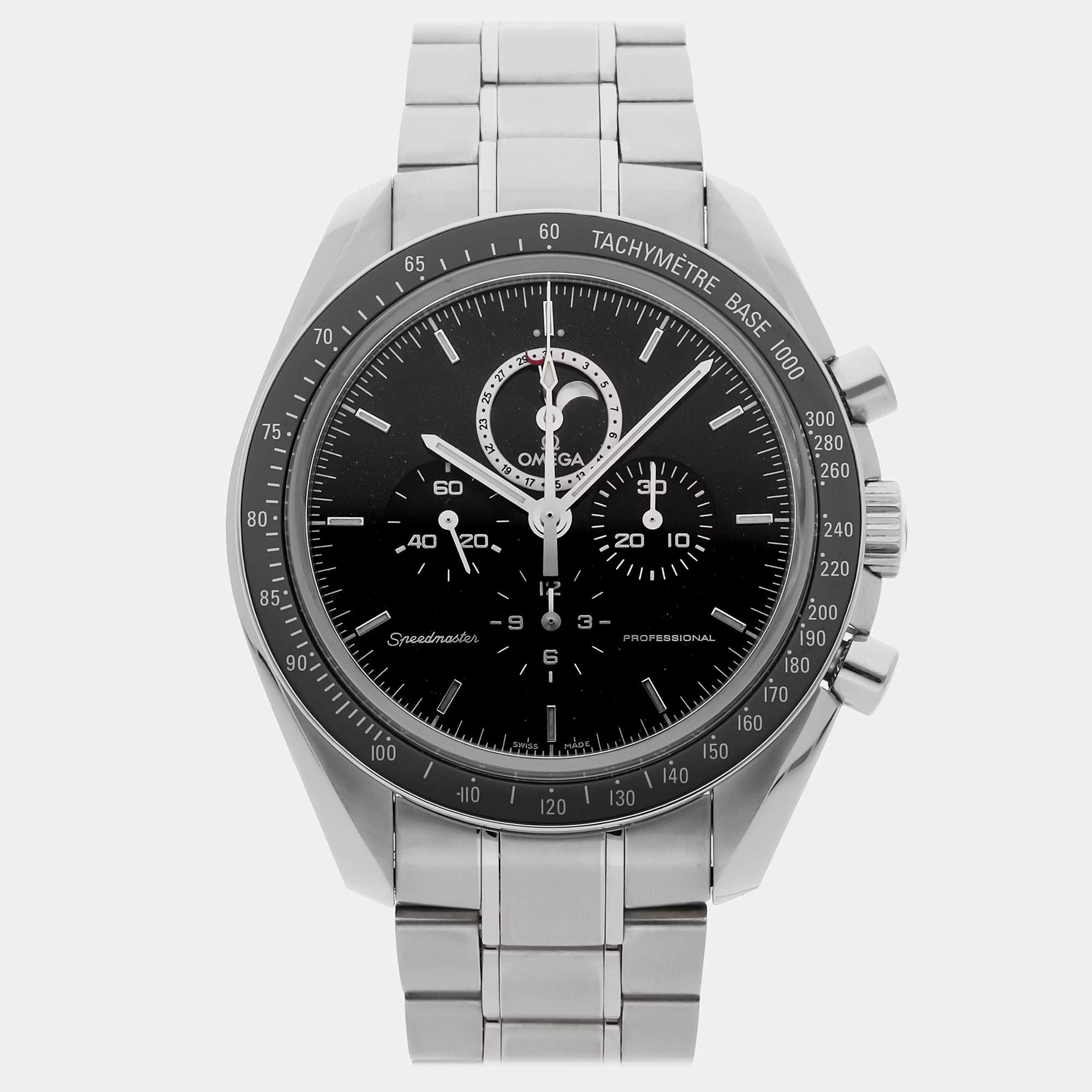 Pre Owned Omega Speedmaster Moonphase 311.30.44.32.01.001 Black Stainless Steel Manual Winding Men's Wristwatch 44mm