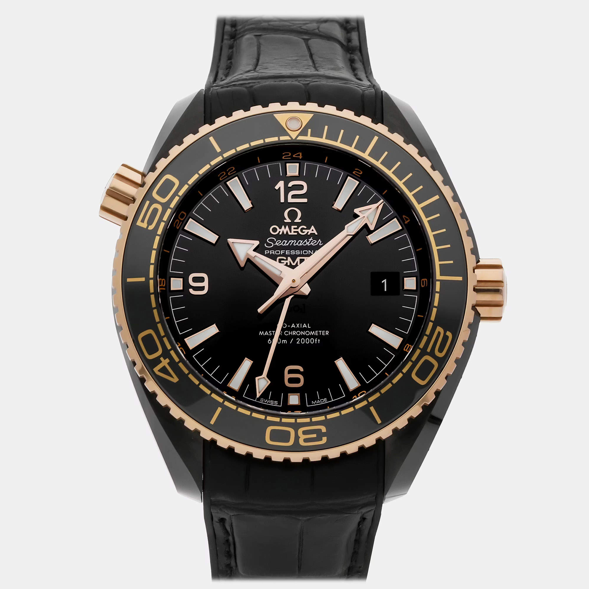 Pre Owned Omega Seamaster Planet Ocean 215.63.46.22.01.001 Black Stainless Steel Automatic Men Wristwatch 45 mm