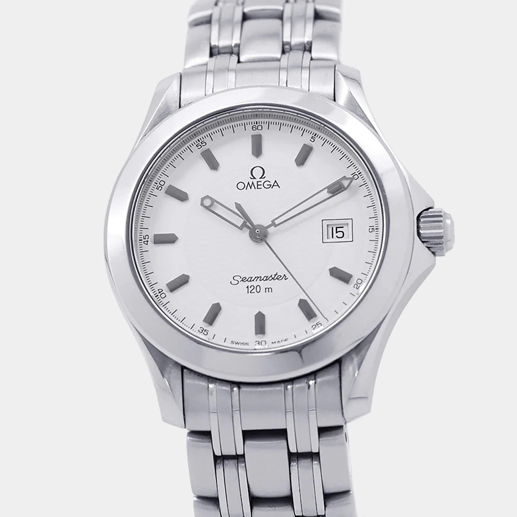 Pre Owned Omega Seamaster 2511.21.00 White Stainless Steel Quartz Men Wristwatch 36mm