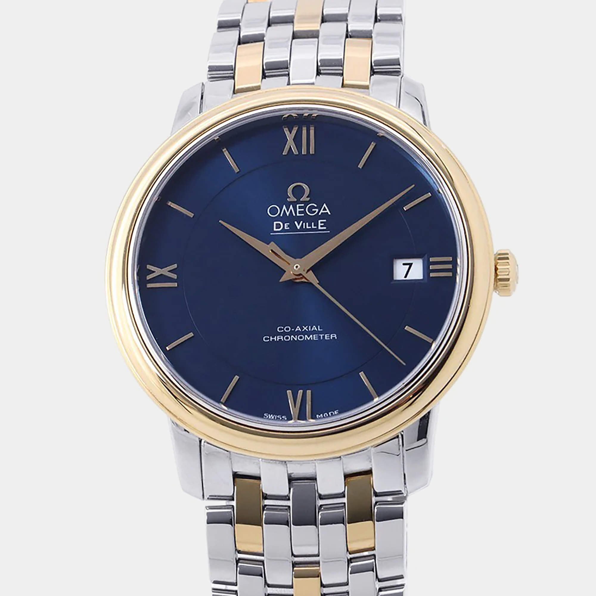 Pre Owned Omega De Ville Prestige 424.20.37.20.03.001 Blue Yellow Gold, Stainless Steel Automatic Men's Wristwatch 36.8mm