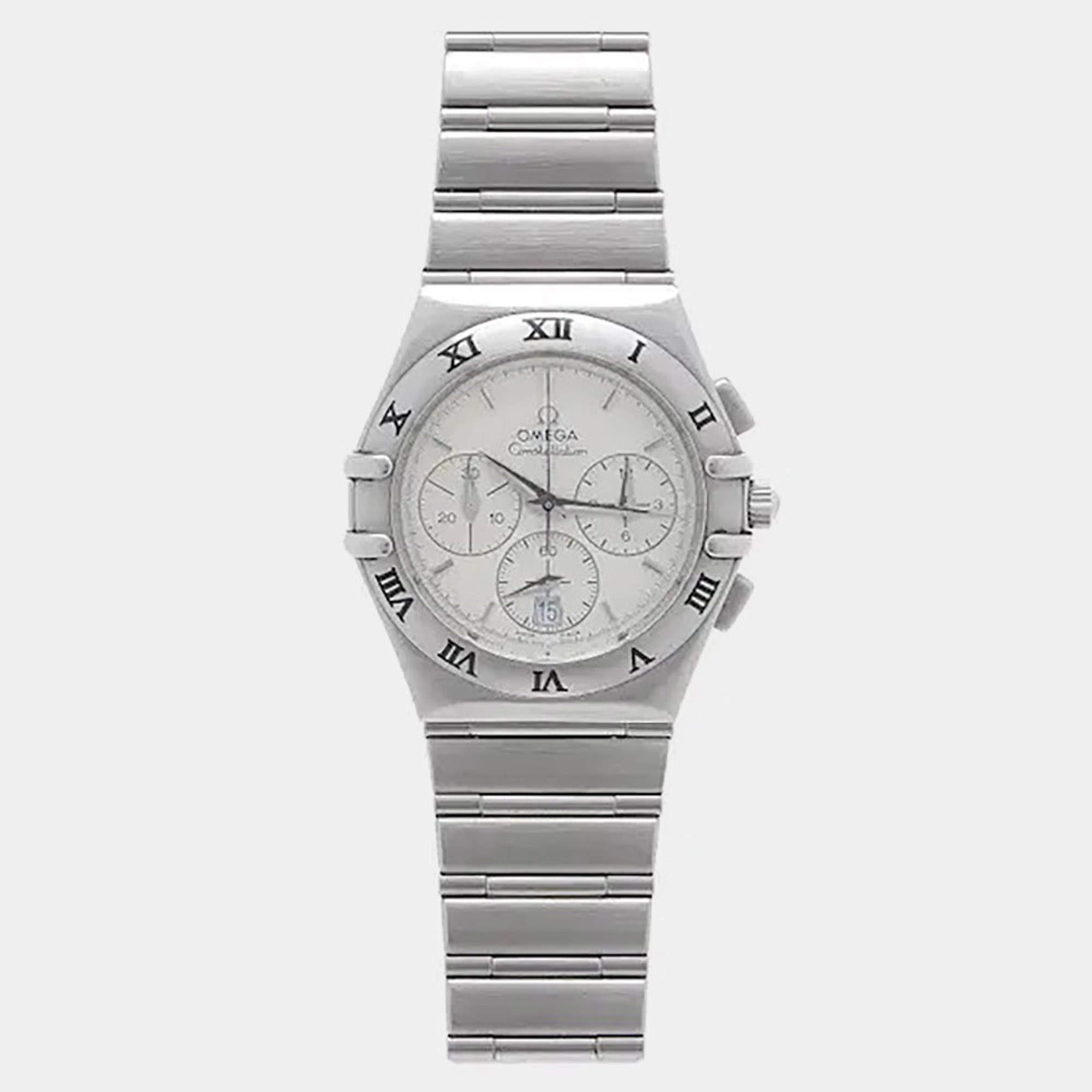 Pre Owned Omega Constellation 1542.30.00 White Stainless Steel Quartz Men's Wristwatch 36mm
