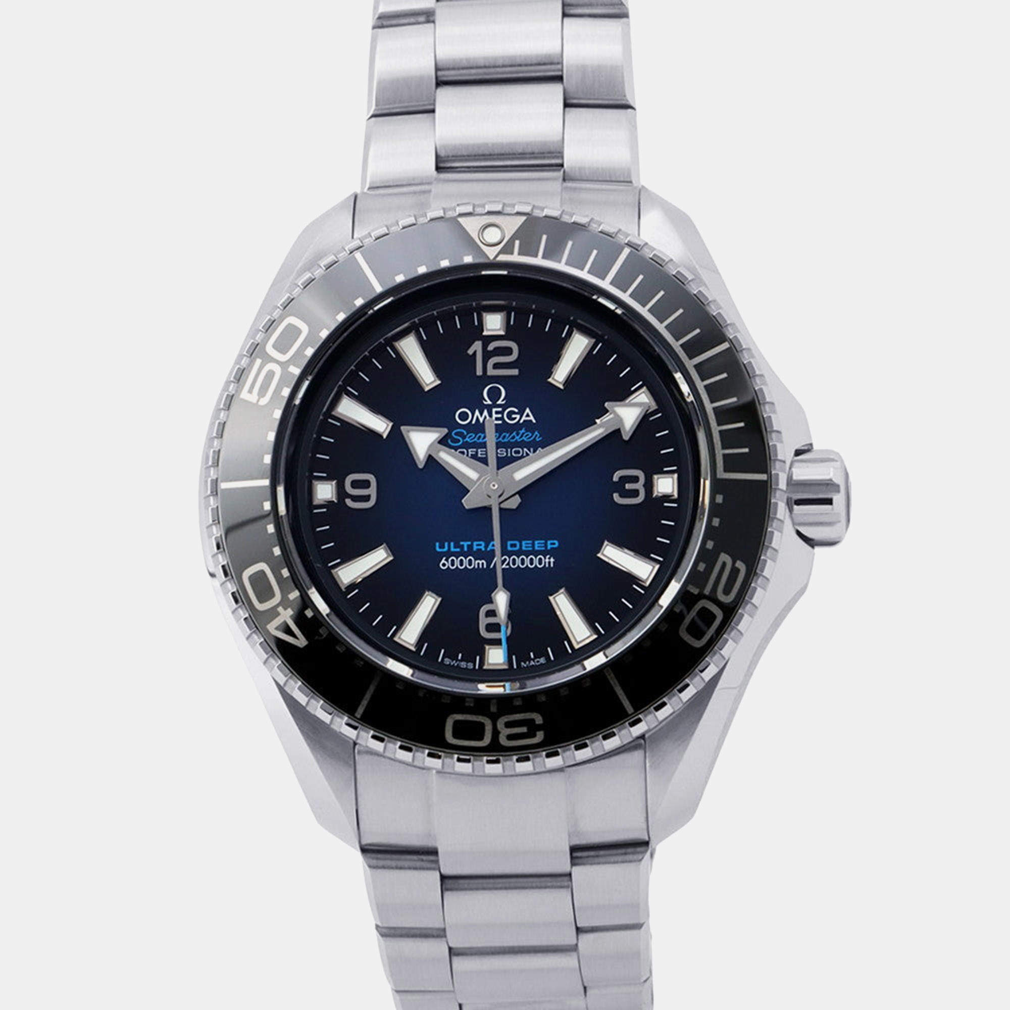 Pre Owned Omega Seamaster Planet Ocean 215.30.46.21.03.001 Blue Stainless Steel Automatic Men's Wristwatch 45.5mm