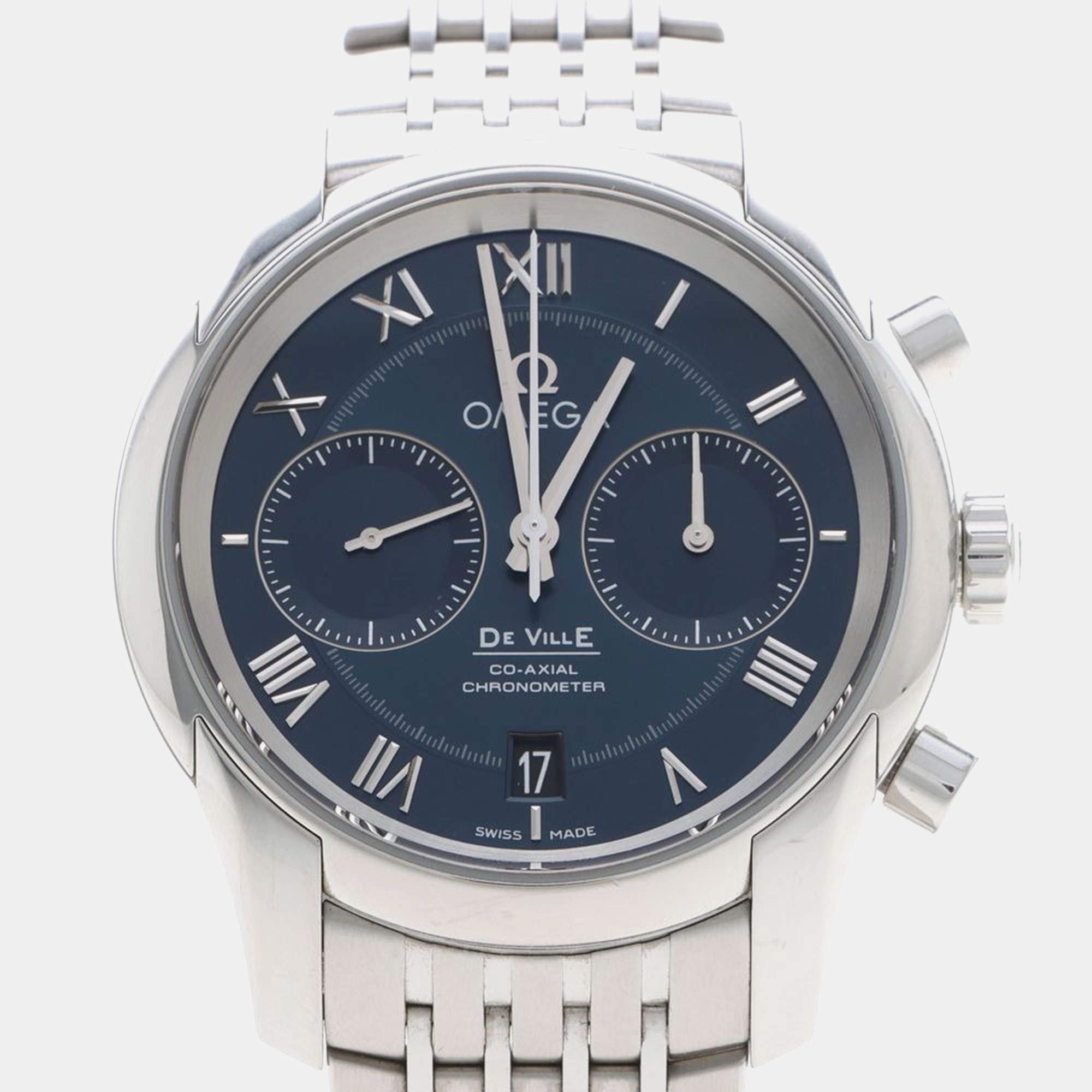 Pre Owned Omega De Ville 431.10.42 Navy Blue Stainless Steel Automatic Men's Wristwatch 42mm