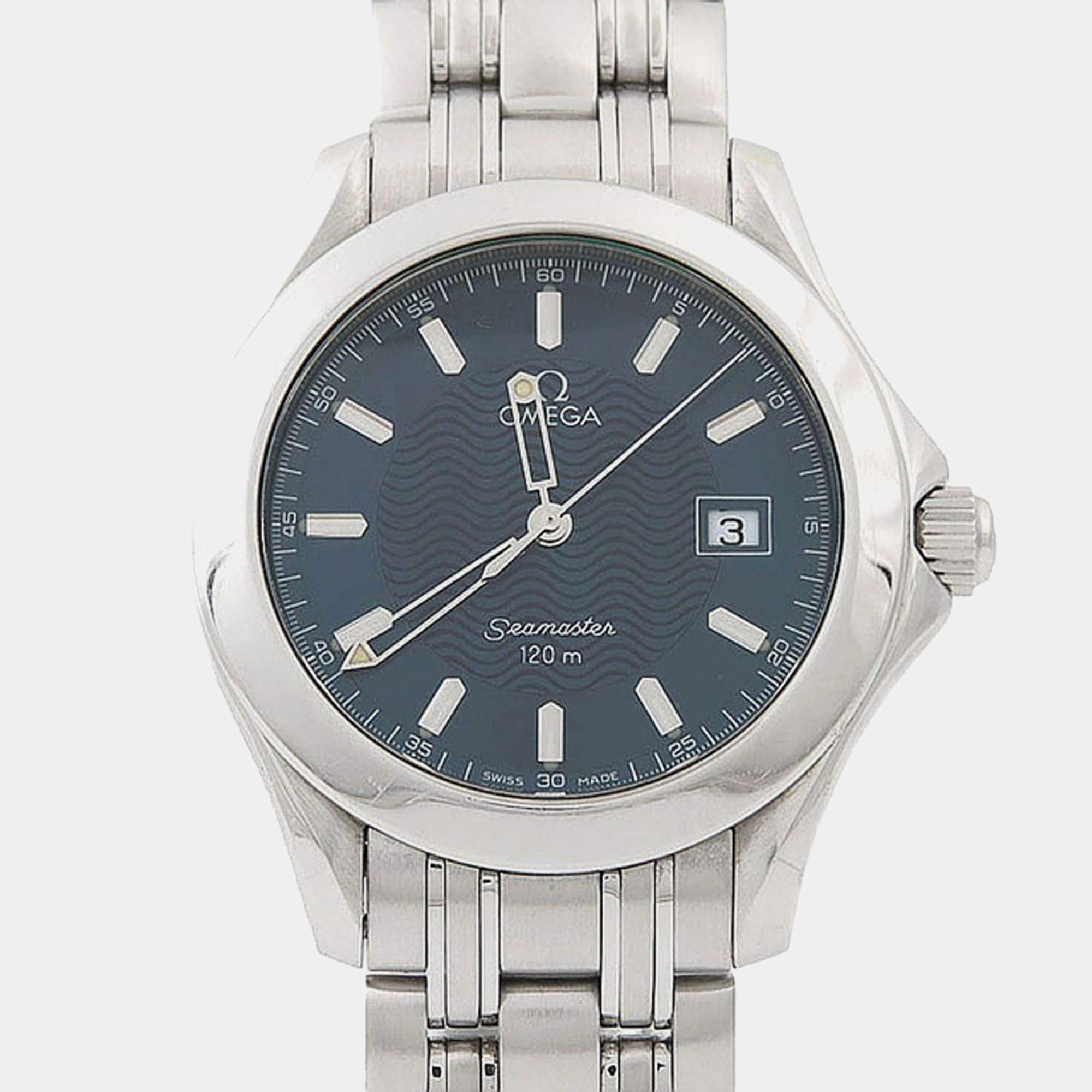 Pre Owned Omega Seamaster 2511.81 Blue Stainless Steel Quartz Men's Wristwatch 36mm