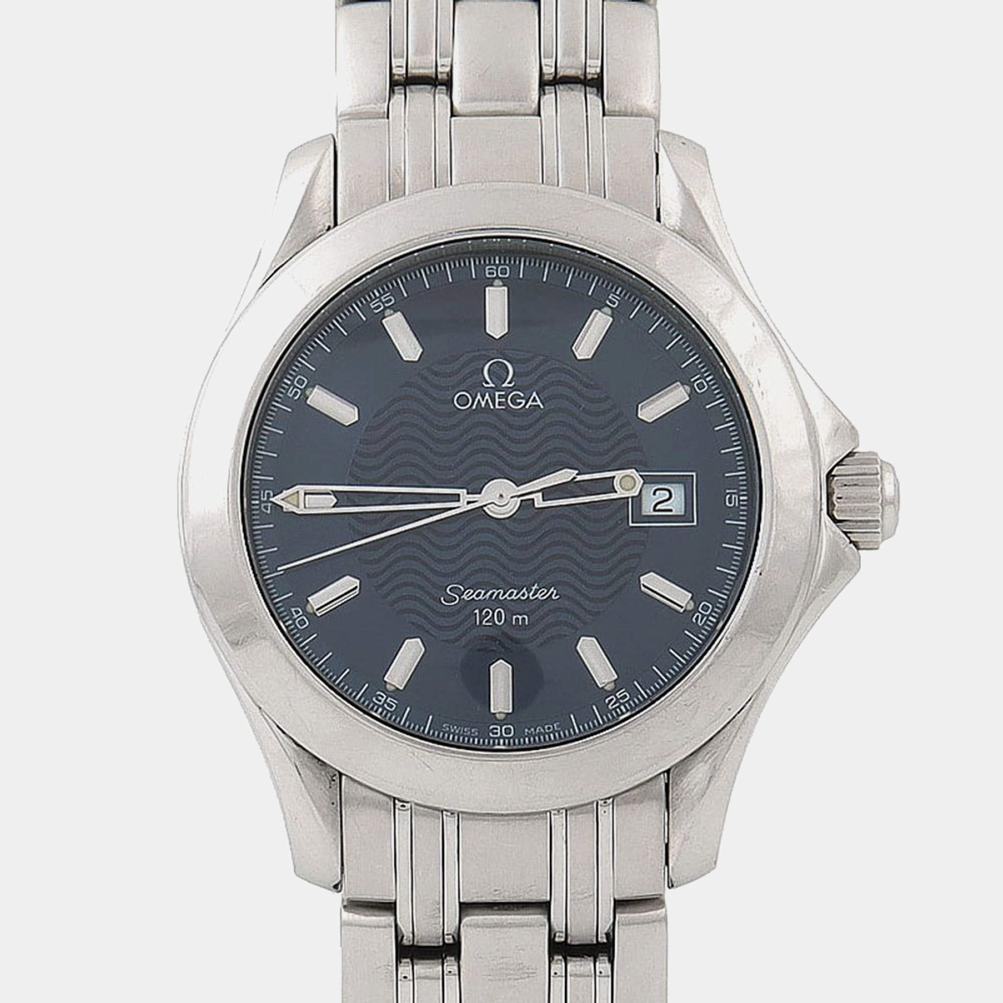Pre Owned Omega Seamaster 2511.81 Blue Stainless Steel Quartz Men's Wristwatch 36mm