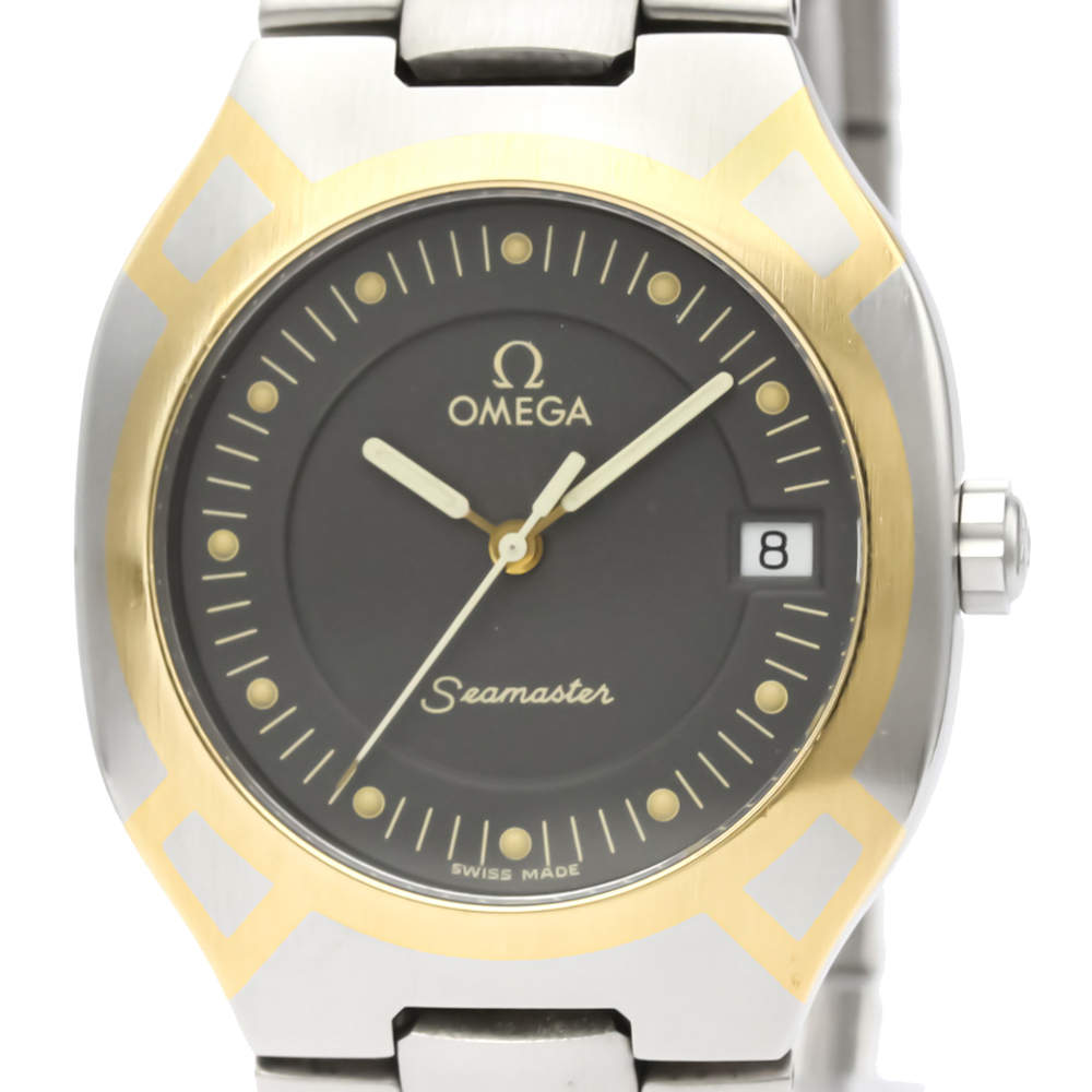 Pre Owned Omega Black 18K Yellow Gold And Stainless Steel Seamaster Polaris 396.1022 Men's Wristwatch 31 MM