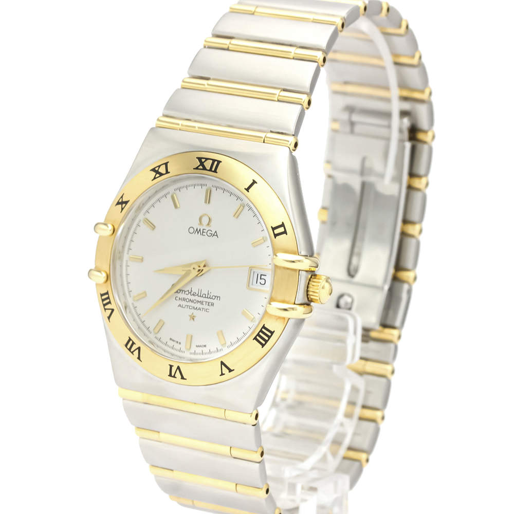 Pre Owned Omega White 18k Yellow Gold And Stainless Steel 1202.30 Constellation Automatic Men's Wristwatch 36 MM