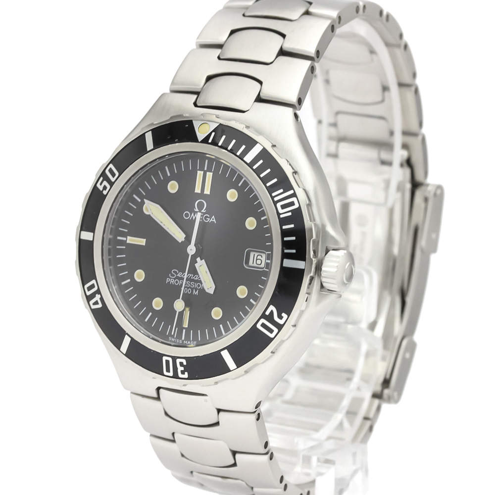 Omega Black Stainless Steel Seamaster Professional 200M 396.1052 Quartz Men's Wristwatch 36 MM