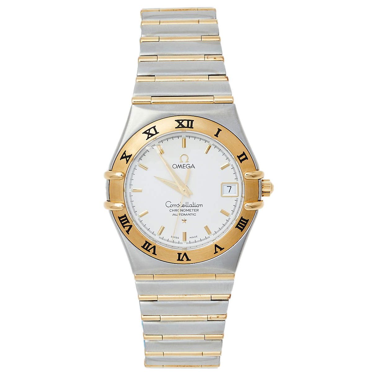 Pre Owned Omega Silver 18K Yellow Gold and Stainless Steel Constellation 1202.30.00 Men's Wristwatch 35.5 mm