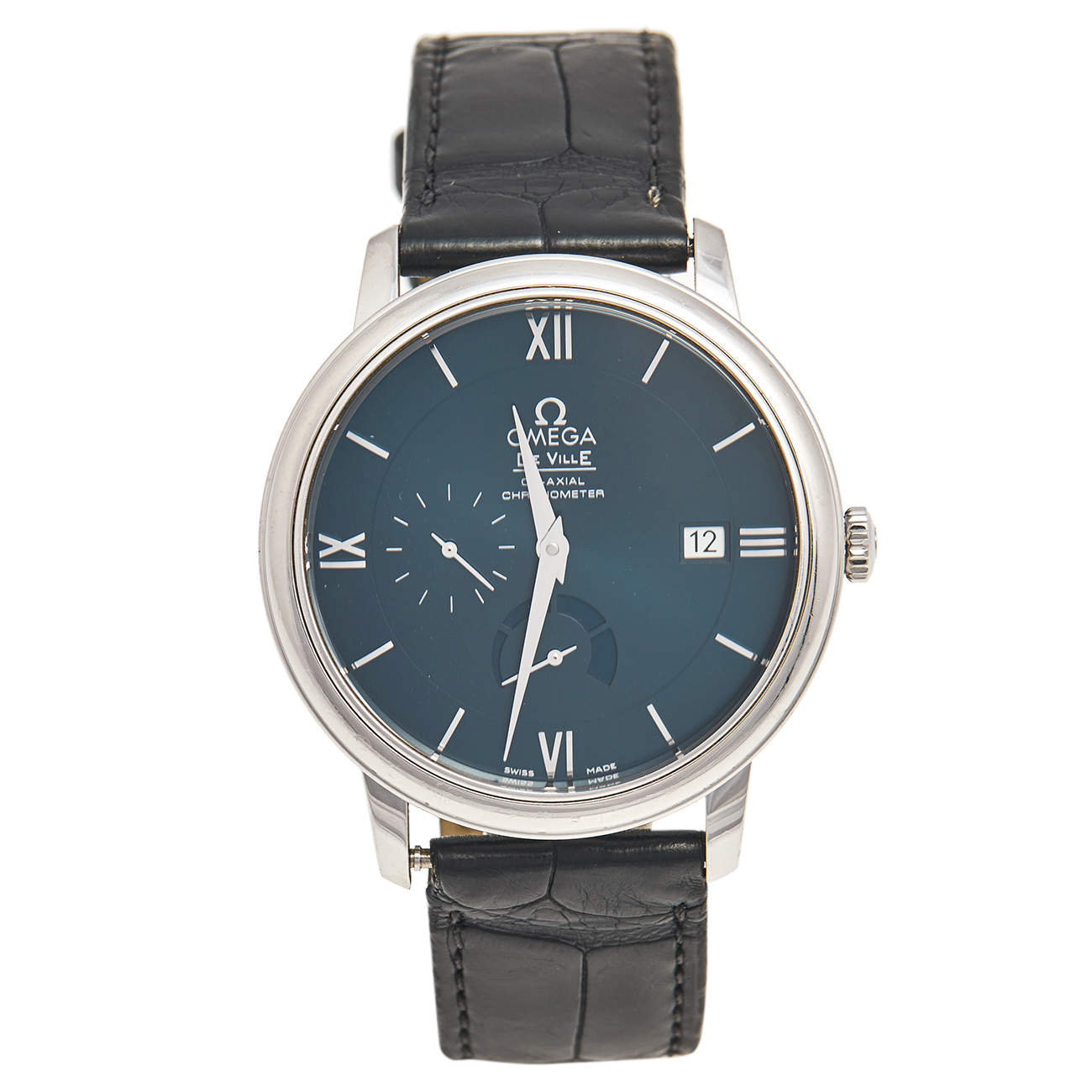 Omega Blue Stainless Steel Leather De Ville 424.13.40.21.03.001 Men's Wristwatch 39 mm
