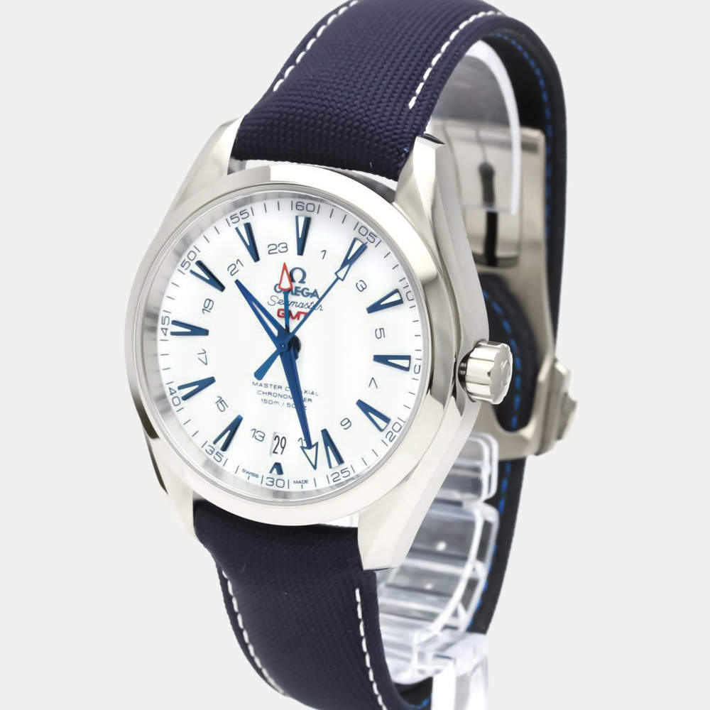 Pre Owned Omega White Titanium Seamaster Aqua Terra 150M GMT Good Planet 231.92.43.22.04.001 Men's Wristwatch 43 MM