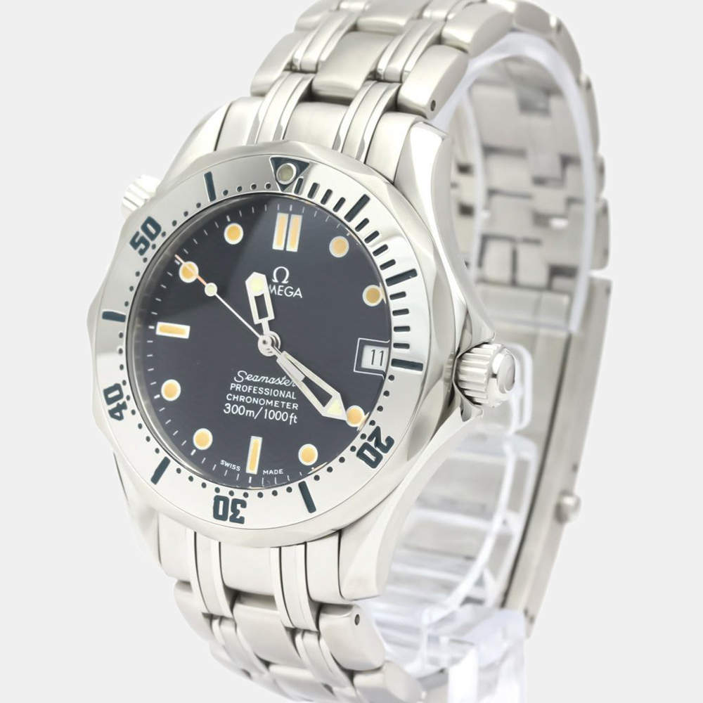 Pre Owned Omega Blue Stainless Steel Seamaster 2552.80.00 Men's Wristwatch 36 MM