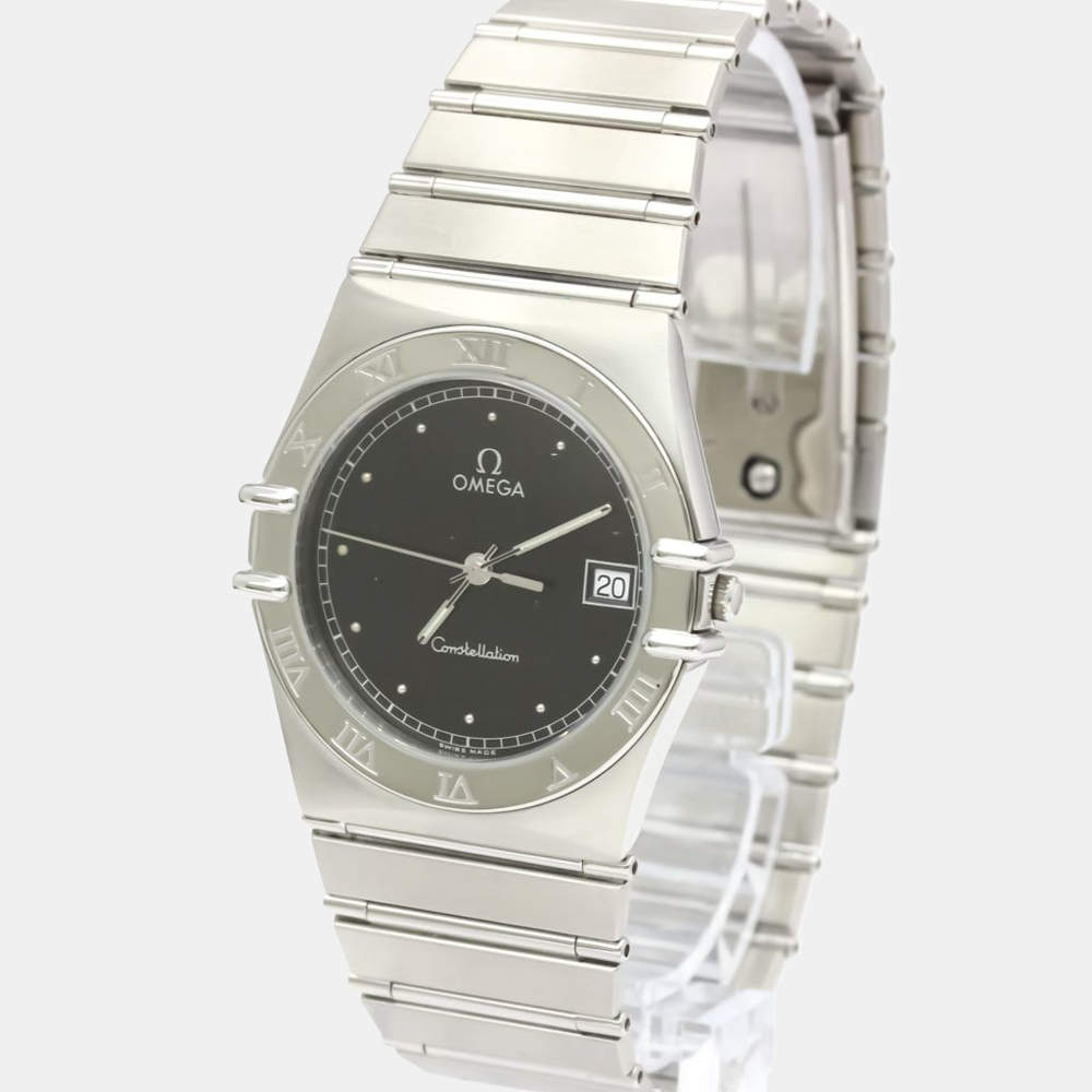 Pre Owned Omega Black White Stainless Steel Constellation 396.1070 Women's Wristwatch 33 mm