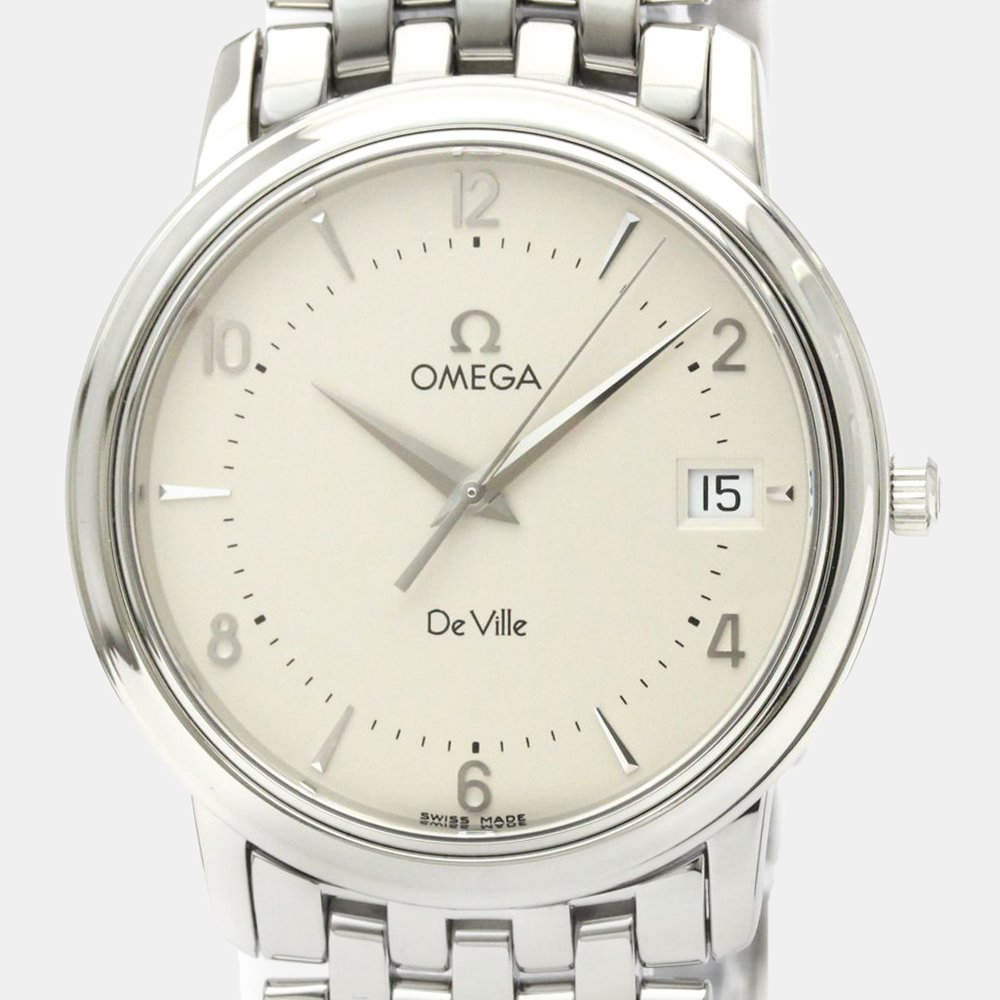 Omega Silver Stainless Steel Quartz De Ville Prestige 4510.30 Men's Wristwatch 34 mm