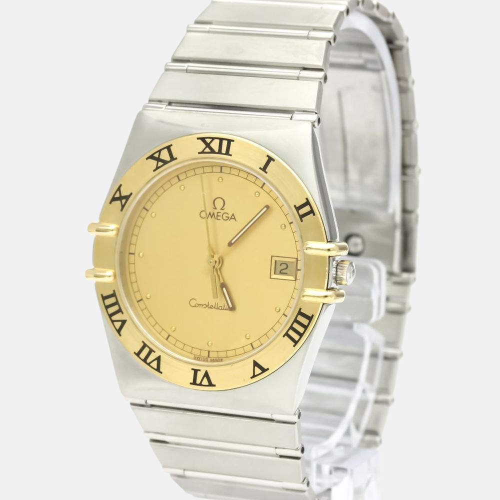 Pre Owned Omega Champagne 18K Yellow Gold And Stainless Steel Constellation 396.1070 Automatic Men's Wristwatch 33 mm