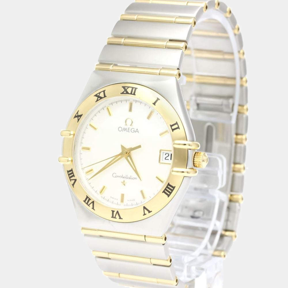 Pre Owned Omega Silver 18k Yellow Gold And Stainless Steel Constellation 1212.30 Quartz Men's Wristwatch 33 mm