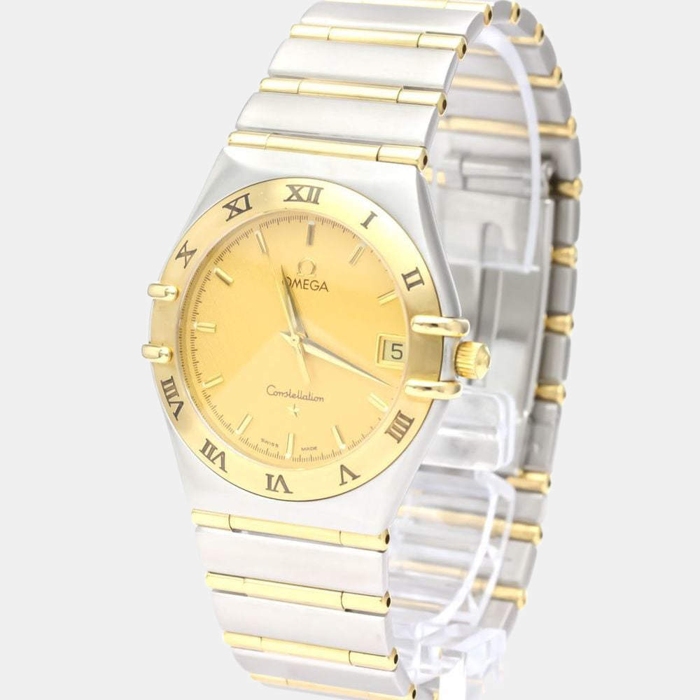 Pre Owned Omega Gold 18k Yellow Gold And Stainless Steel Constellation 1212.10 Quartz Men's Wristwatch 33 mm