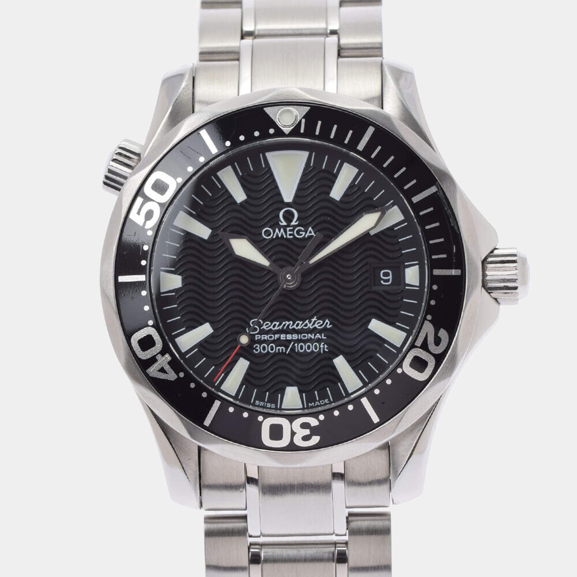 Pre Owned Omega Black Stainless Steel Seamaster Professional 2262.50 Quartz Men's Wristwatch 36 mm