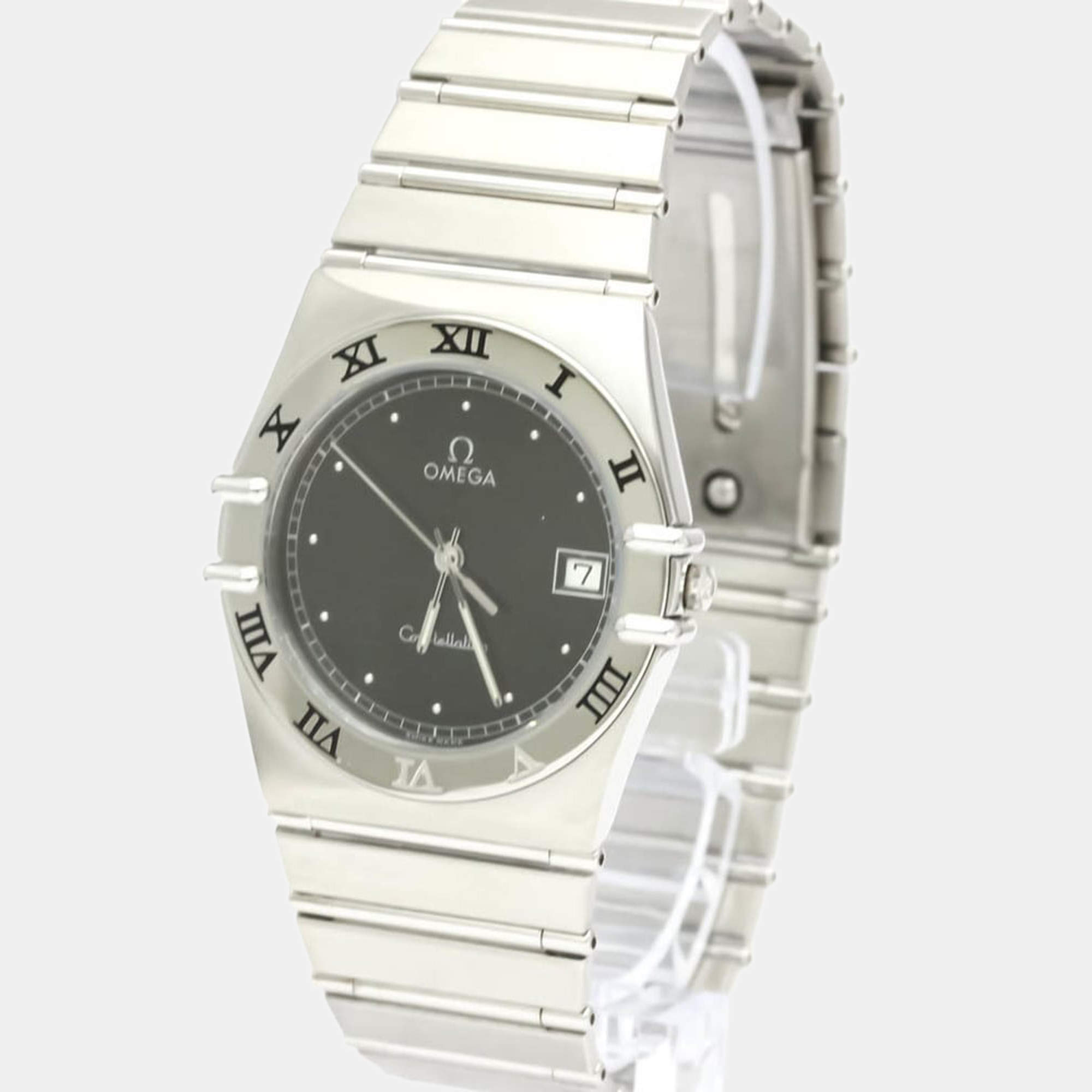 Pre Owned Omega Black Stainless Steel Constellation 396.1080 Quartz Men's Wristwatch 33 mm