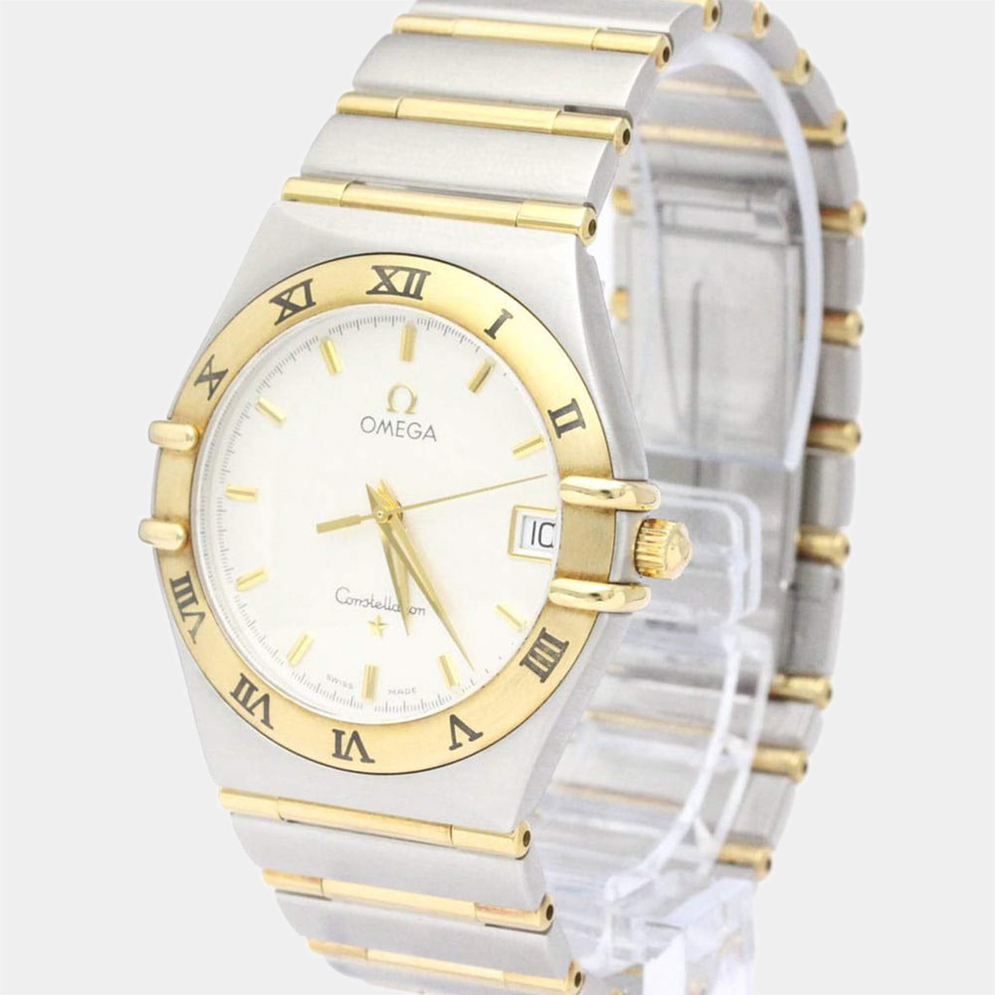 Omega White 18K Yellow Gold And Stainless Steel 1212.30 Constellation Quartz Men's Wristwatch 33 mm