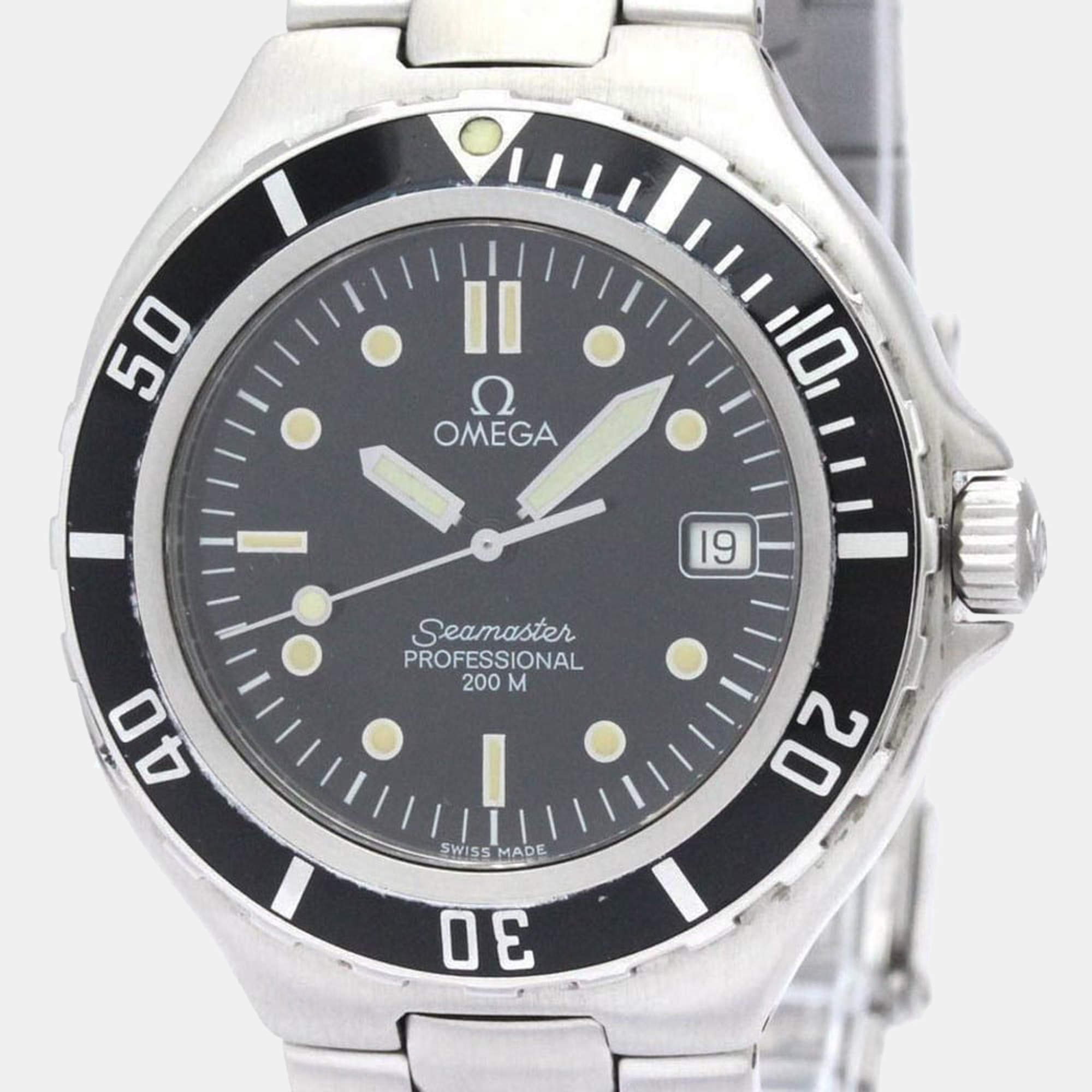 Pre Owned Omega Black Stainless Steel Seamaster Professional 396.1052 Men's Wristwatch 36 mm