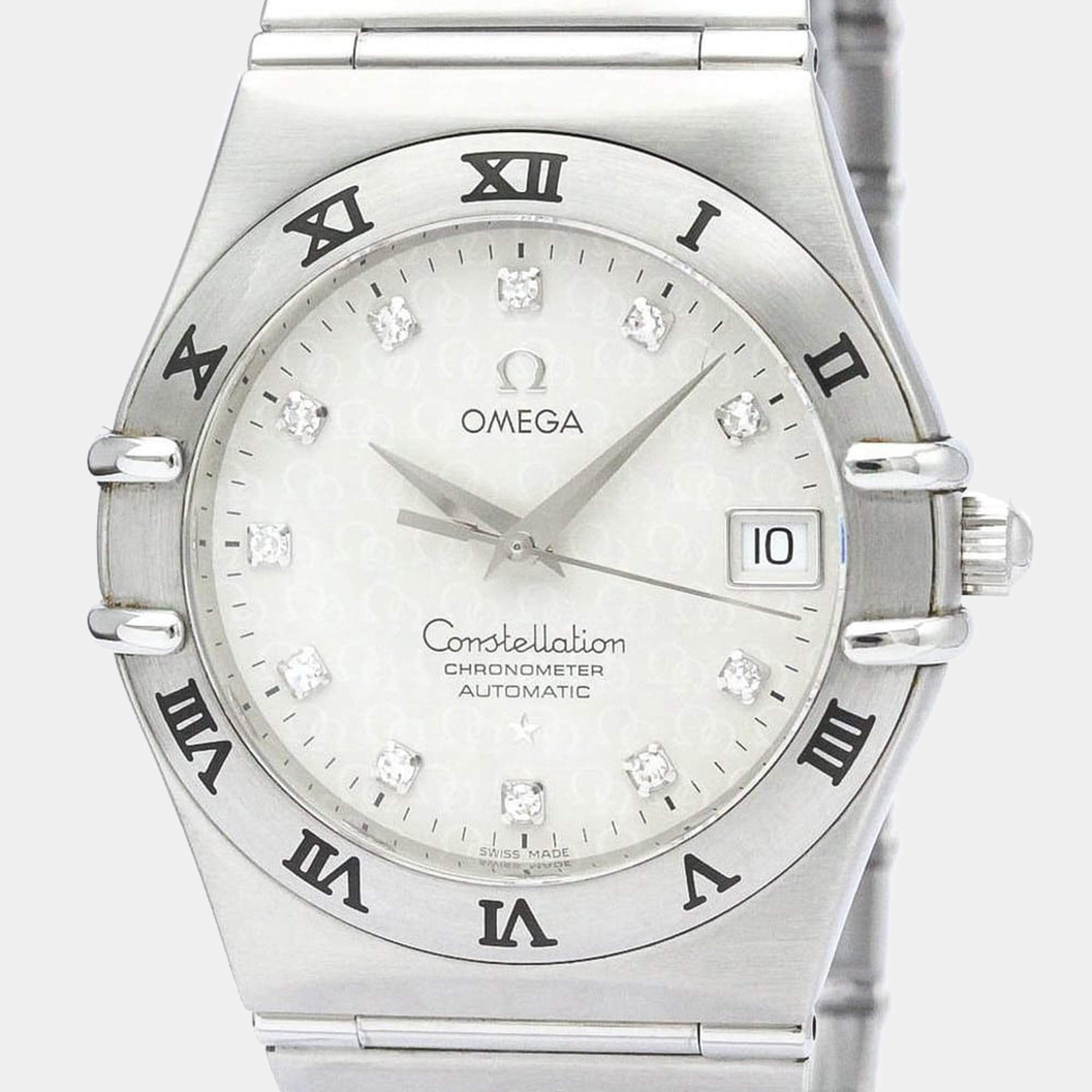 Pre Owned Omega Silver Diamonds Stainless Steel Constellation 1504.35 Automatic Men's Wristwatch 40 mm