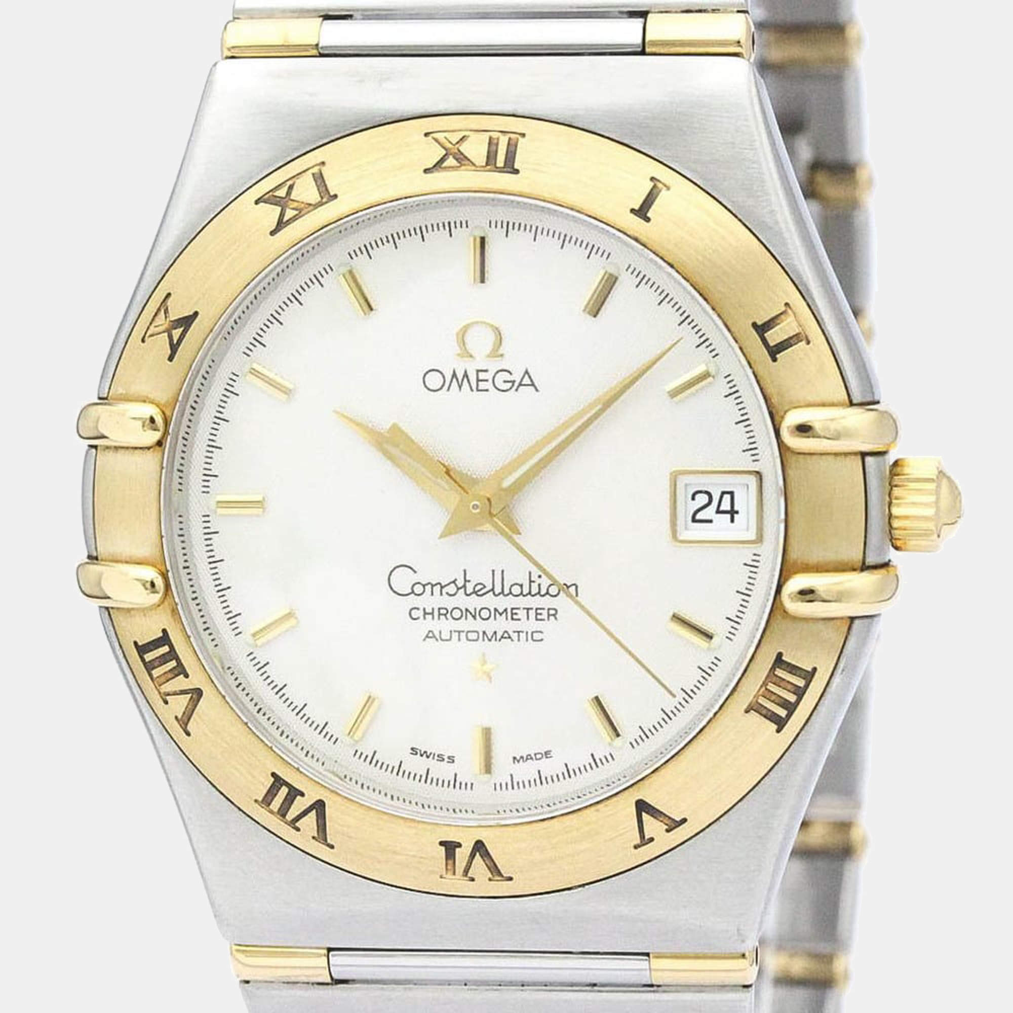 Pre Owned Omega Silver 18K Yellow Gold And Stainless Steel Constellation 1302.30 Men's Wristwatch 36 mm