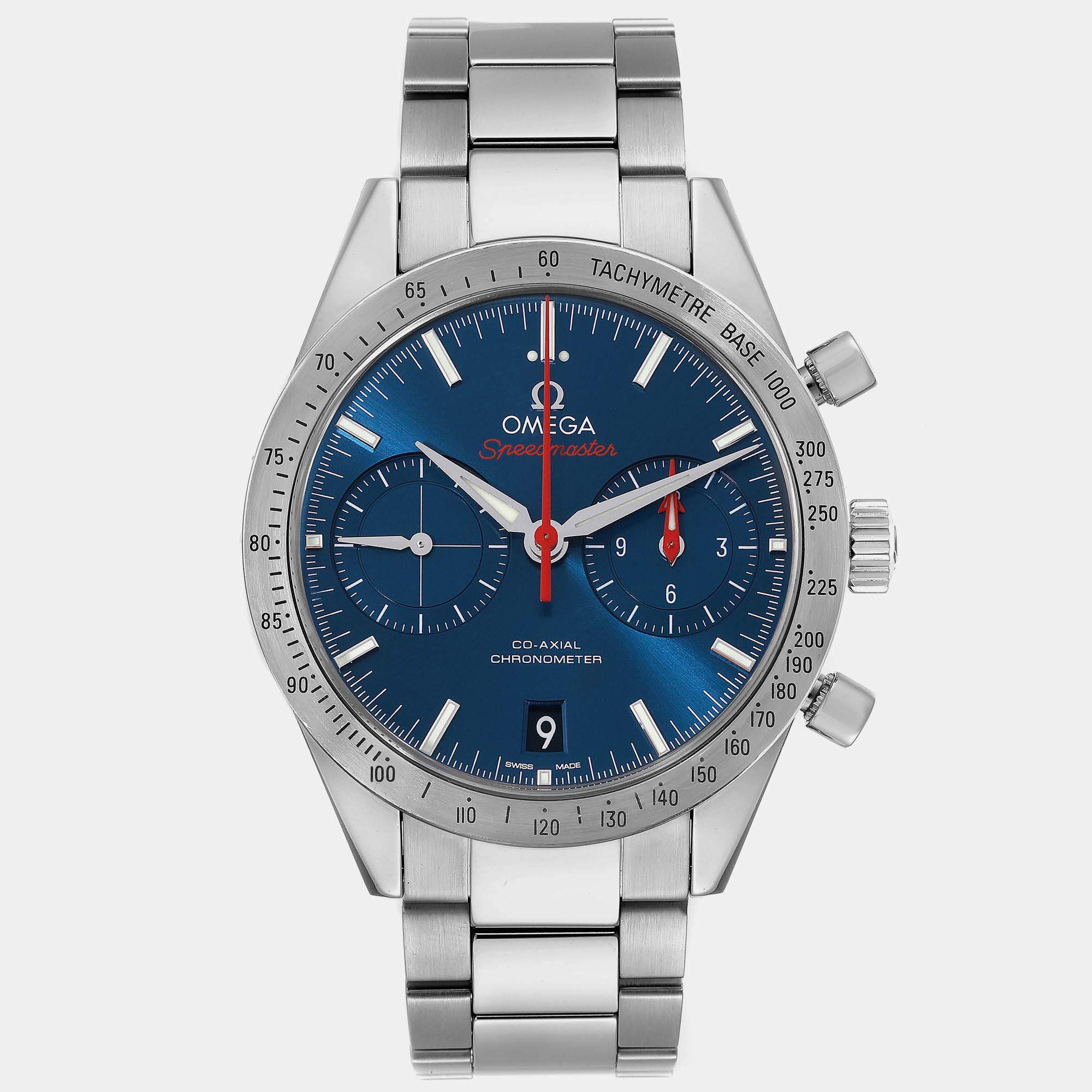 Omega Blue Stainless Steel Speedmaster 331.10.42.51.03.001 Automatic Men's Wristwatch 41.5 mm