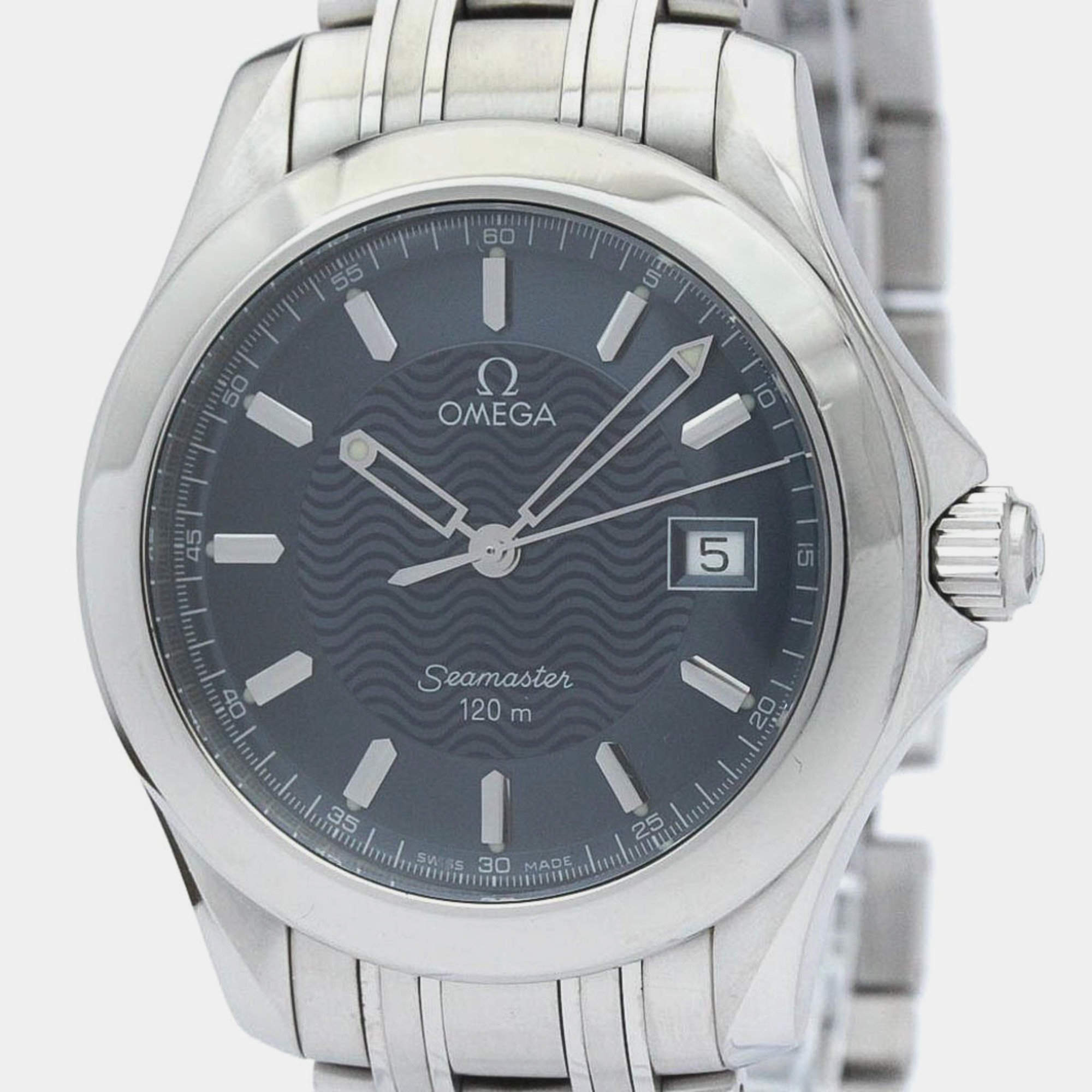 Omega Blue Stainless Steel Seamaster 2511.81 Quartz Men's Wristwatch 36 mm
