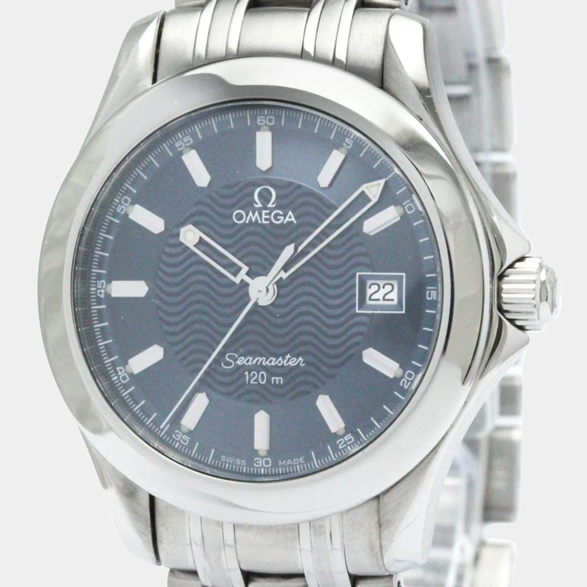 Omega Blue Stainless Steel Seamaster 2511.81 Quartz Men's Wristwatch 36 mm