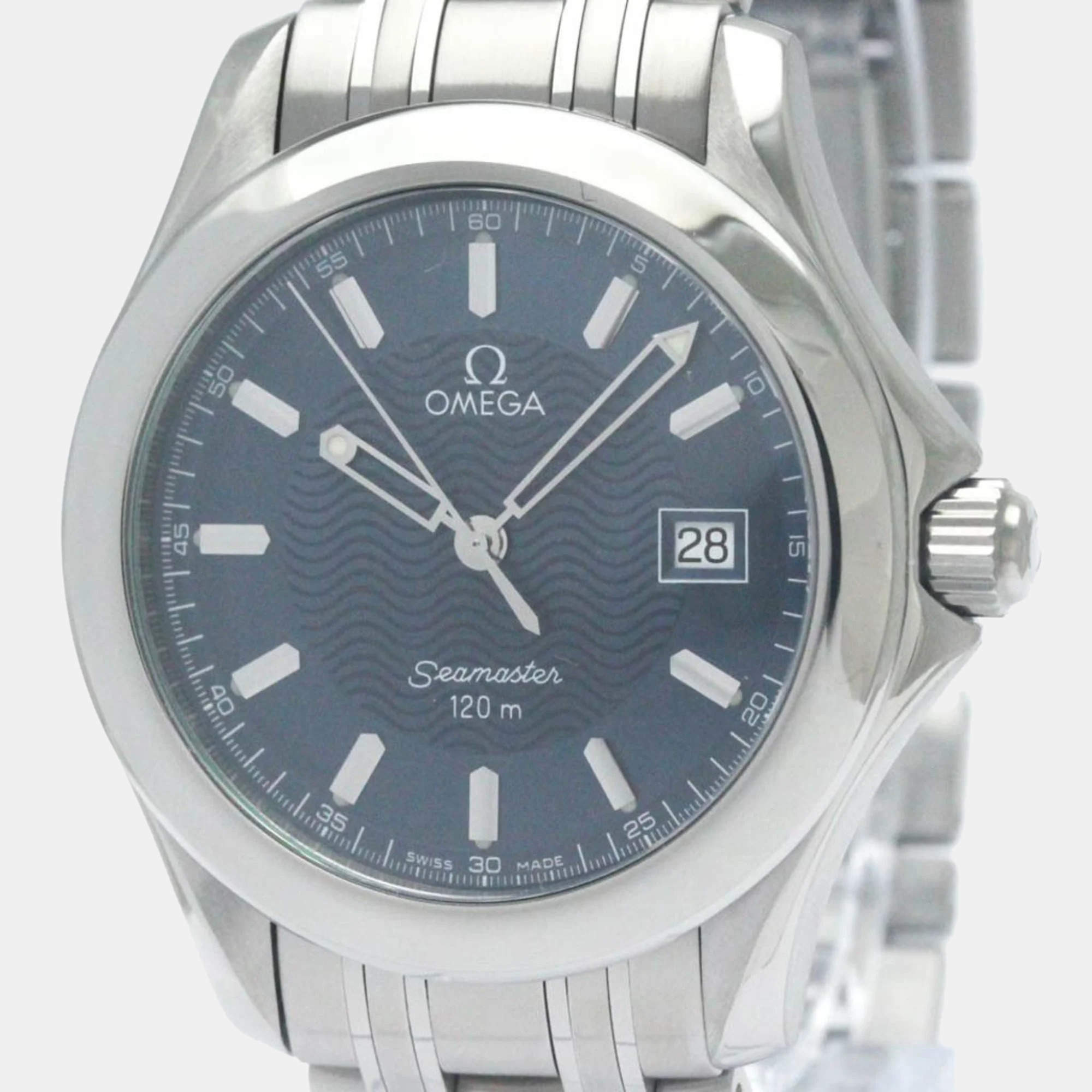 Pre Owned Omega Blue Stainless Steel Seamaster 2511.81 Quartz Men's Wristwatch 36 mm