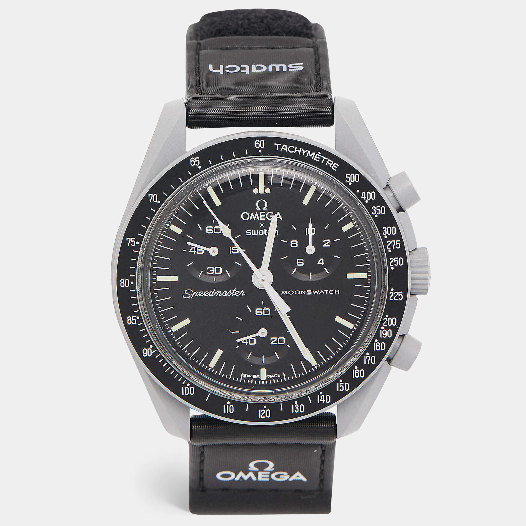 Omega X Swatch Black Grey Bioceramic Velcro Mission To The Moon MoonSwatch S033M100 Men's Wristwatch 42 mm