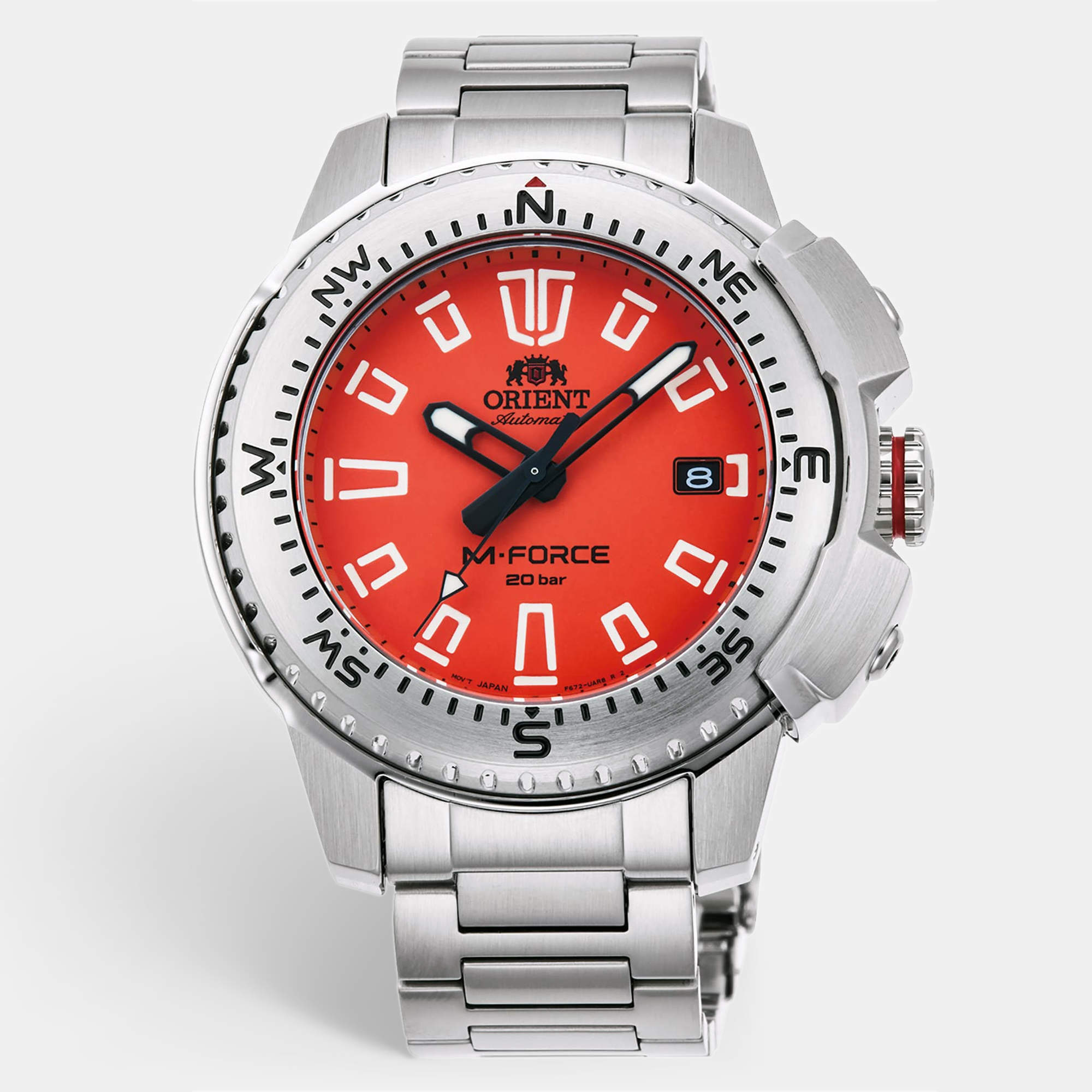 مملوكة مسبقًا Orient M-Force RA-AC0N02Y10B Orange Dial Stainless Steel Men's Wristwatch 46 mm
