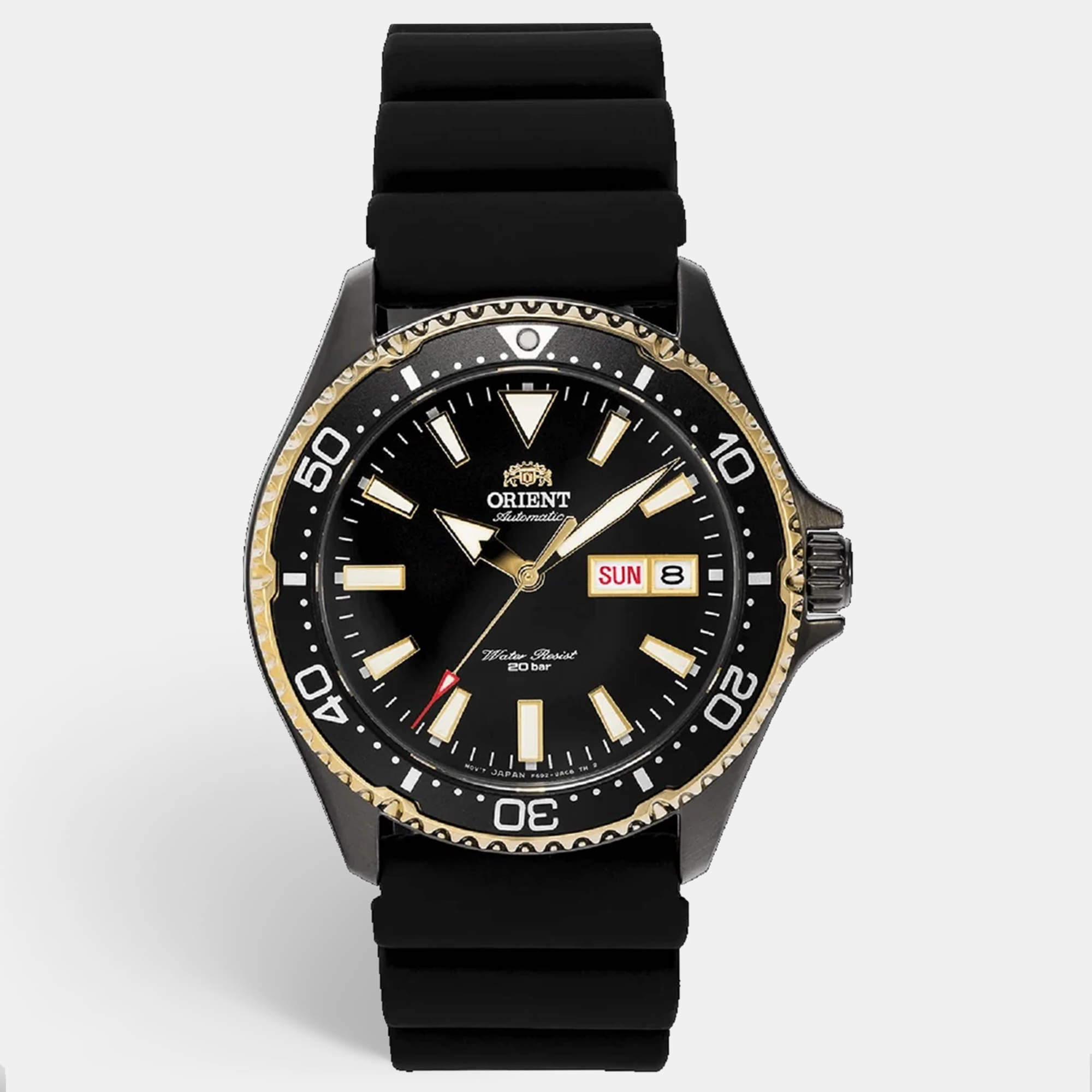 Pre Owned Orient Kamasu RA-AA0005B19B Black Dial Stainless Steel Silicone Men's Wristwatch 42 mm