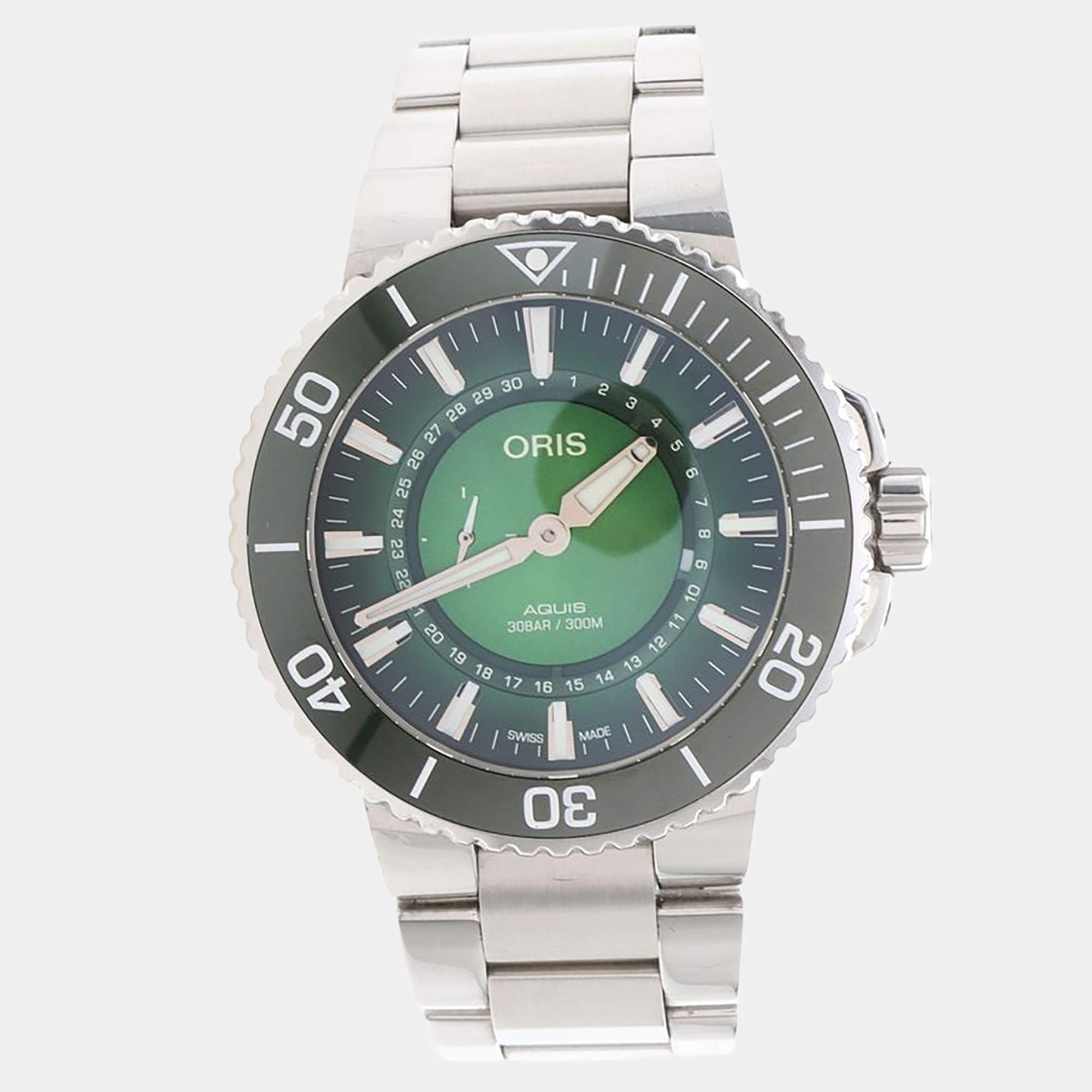 Pre Owned Oris Hangang Limited Edition Aquis 743 7734 4187 Green Stainless Steel Automatic Men Wristwatch 43.5mm