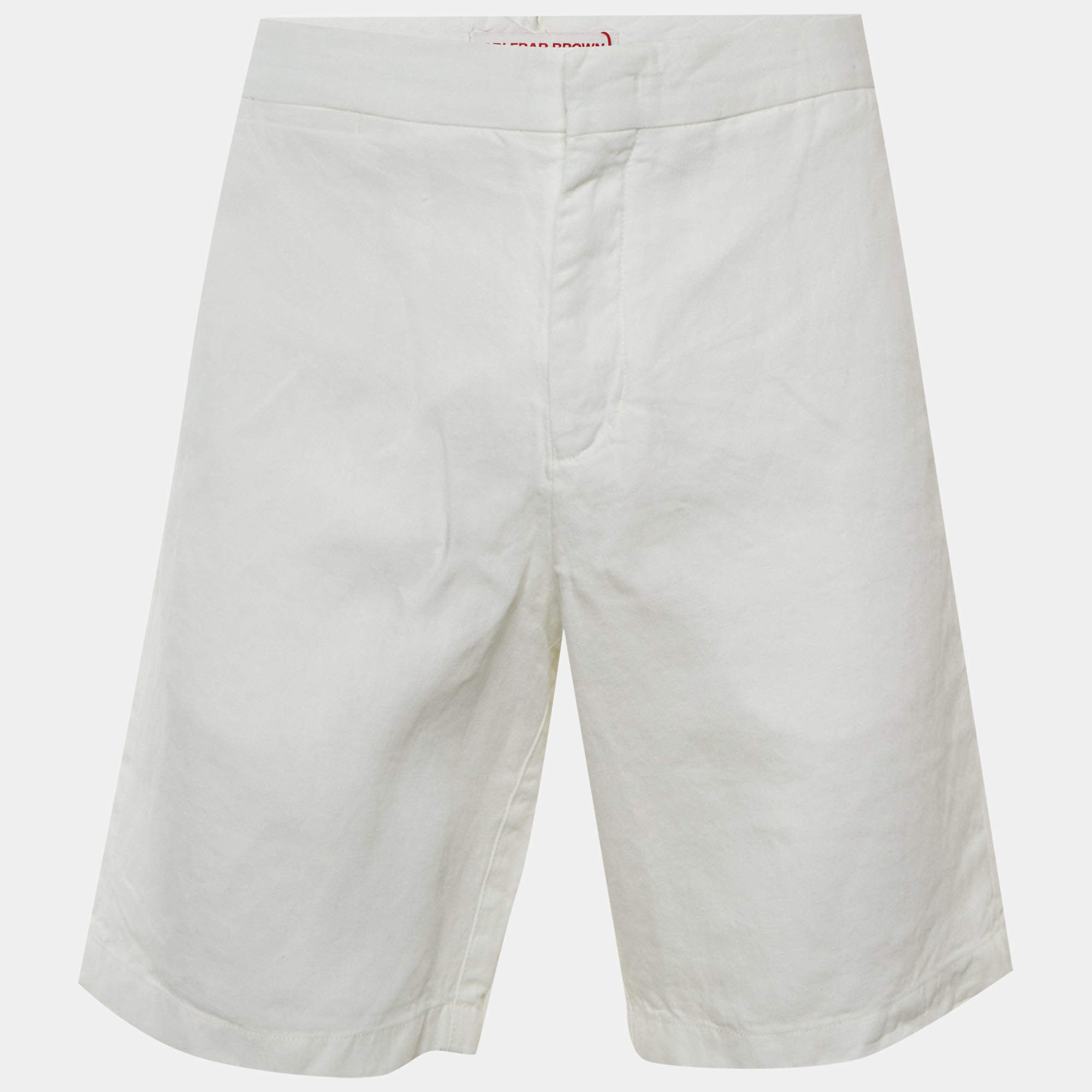 مملوكة مسبقًا Orlebar Brown White Linen Norwich Shorts L