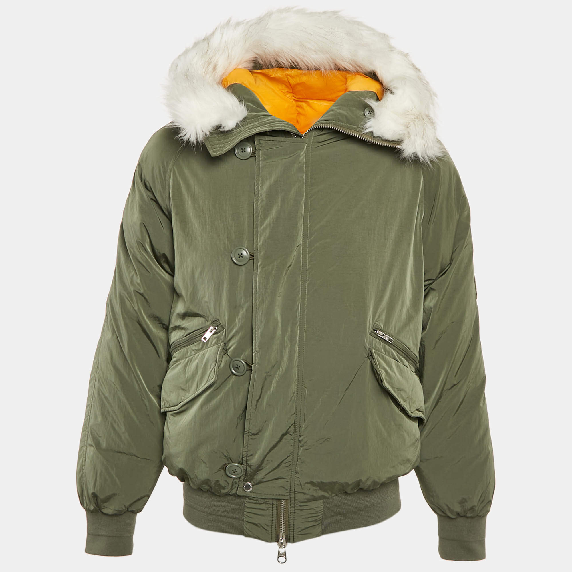 Palace Green Nylon Detachable Fur Hooded Bomber Jacket M