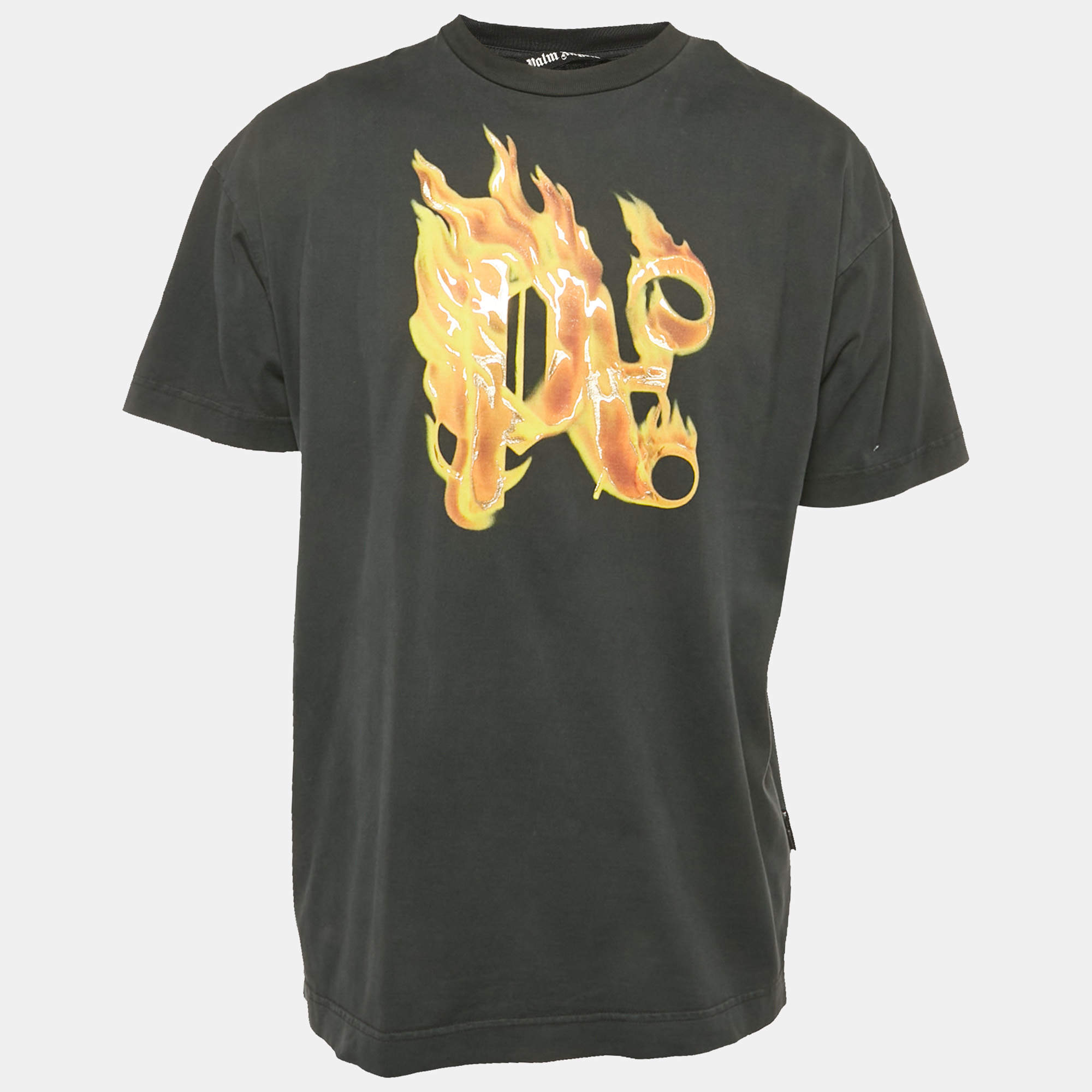 Pre Owned Palm Angels Black Buring Monogram Print Jersey T-Shirt S