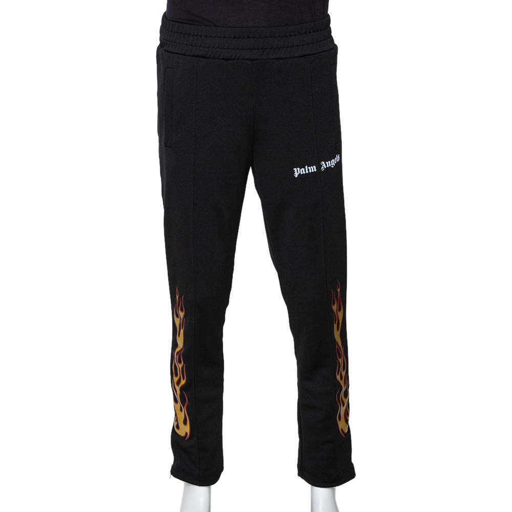 Palm Angels Black Synthetic Flames Track Pants M