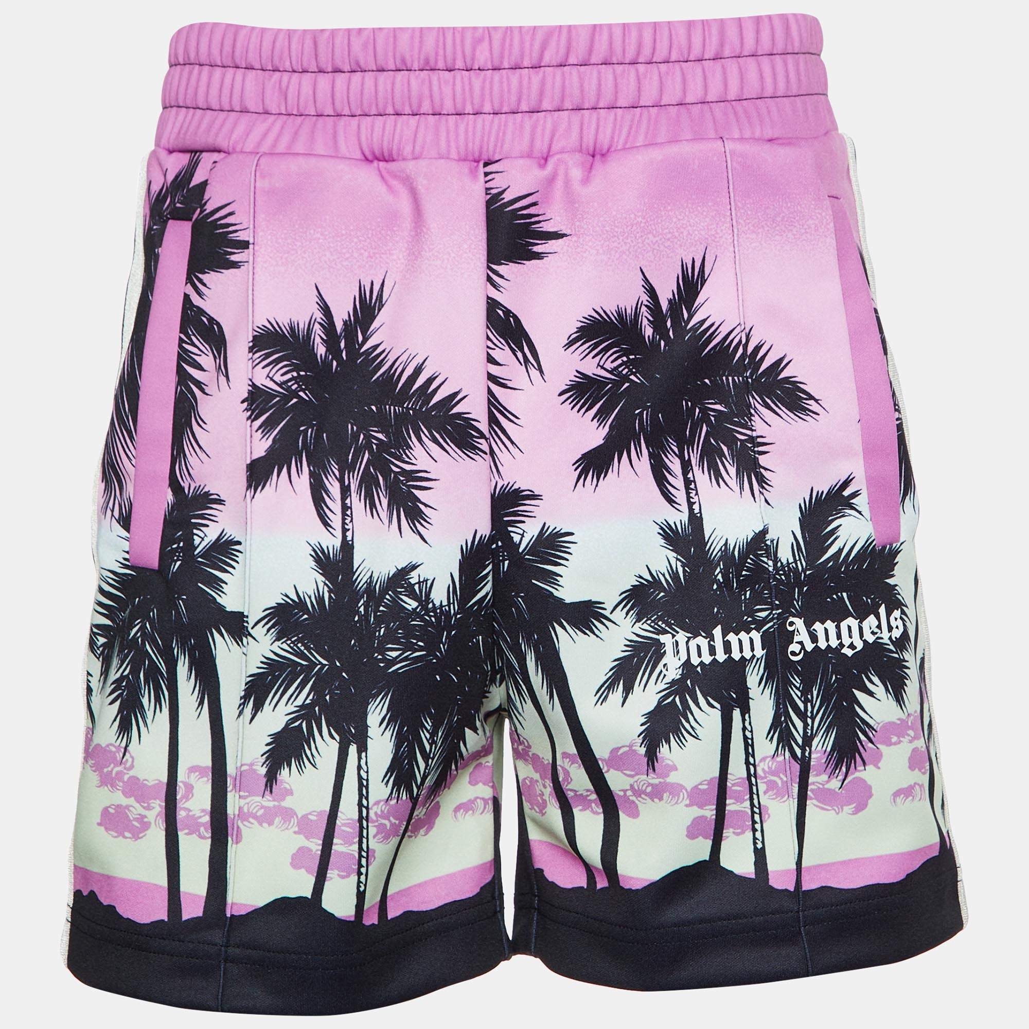 Palm Angels Pink Sunset Print Jersey Track Shorts S