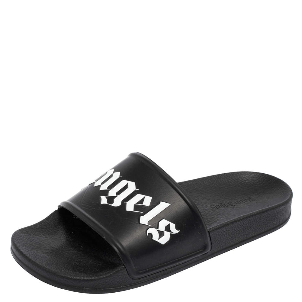 Palm Angels Black Rubber Logo Slides Size 42