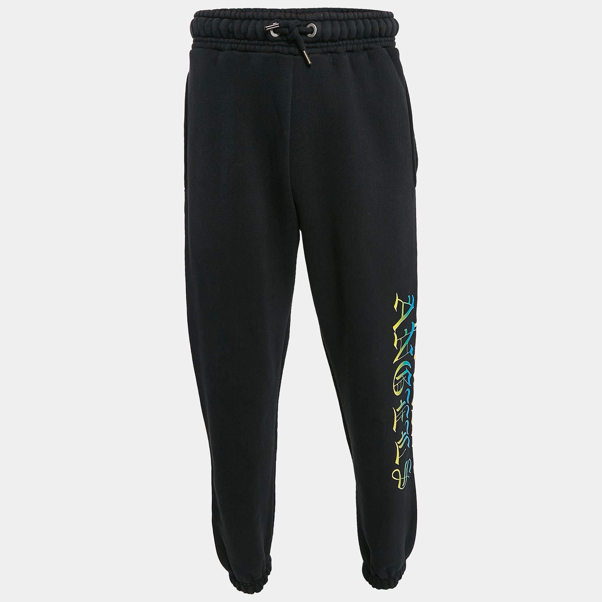 Palm Angels Black Gothic Logo Print Cotton Knit Sweatpants XS