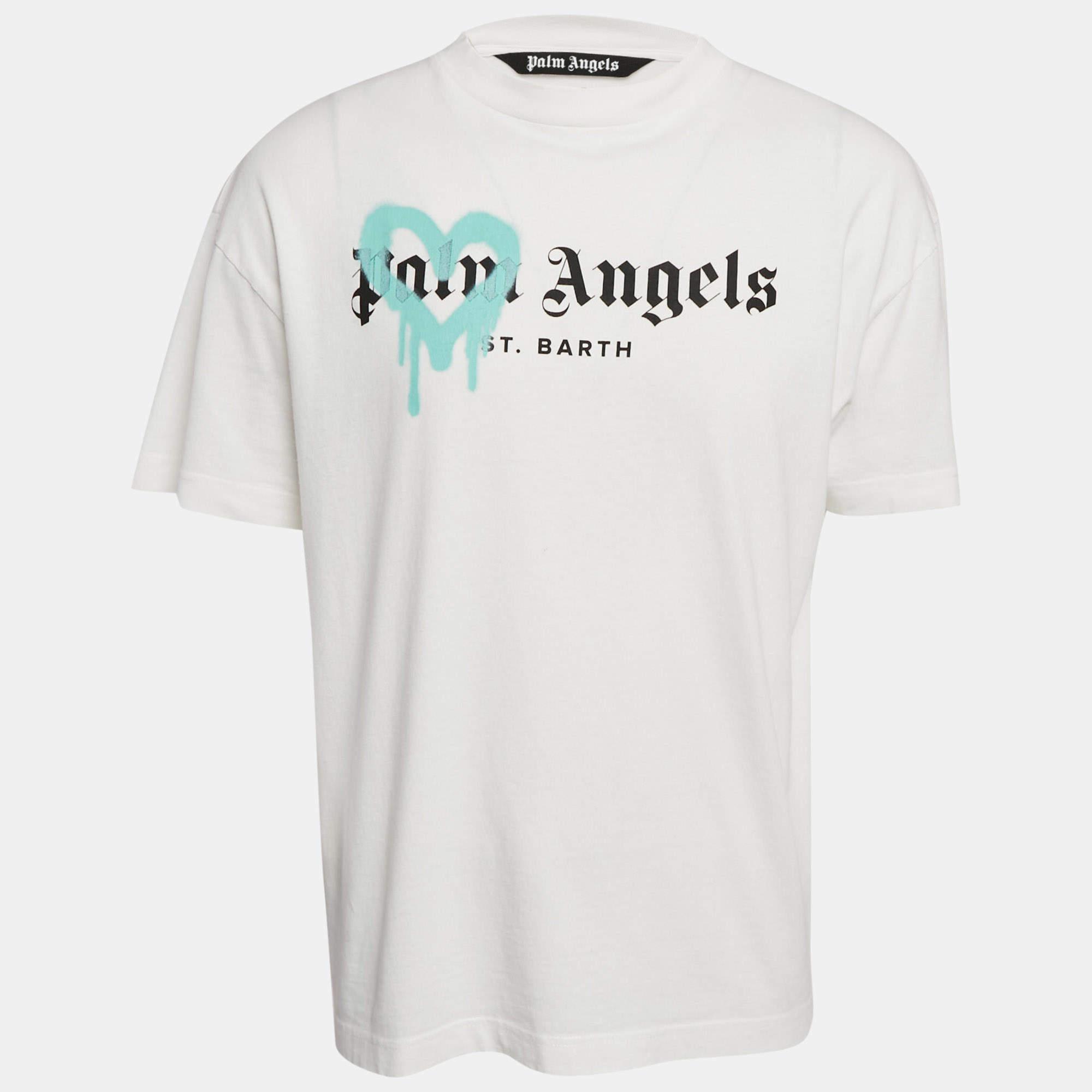 Palm Angels White Heart Spray Paint Logo Print Jersey T