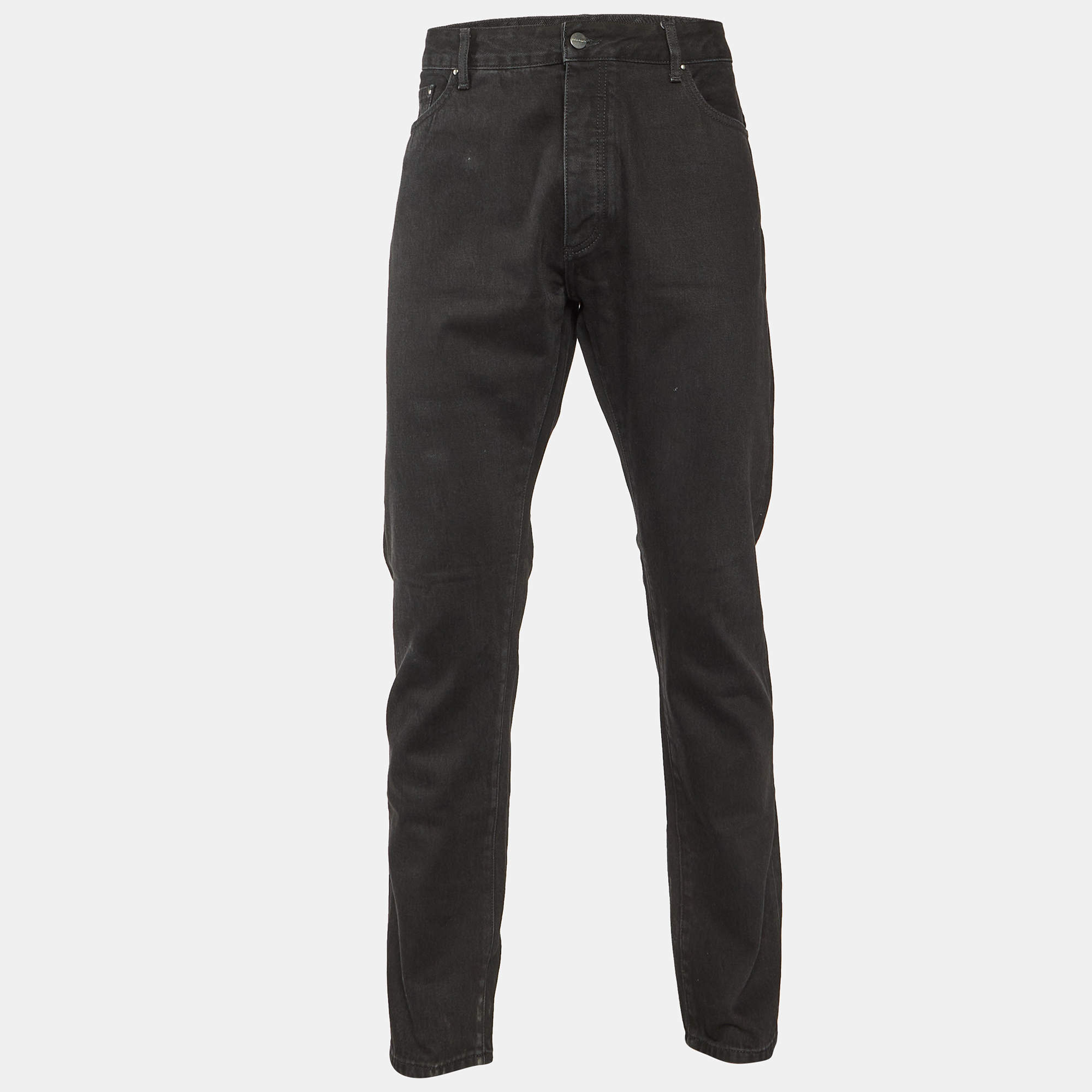 Pre Owned Palm Angels Black Logo Print Denim Slim Fit Jeans XL/Waist 38"