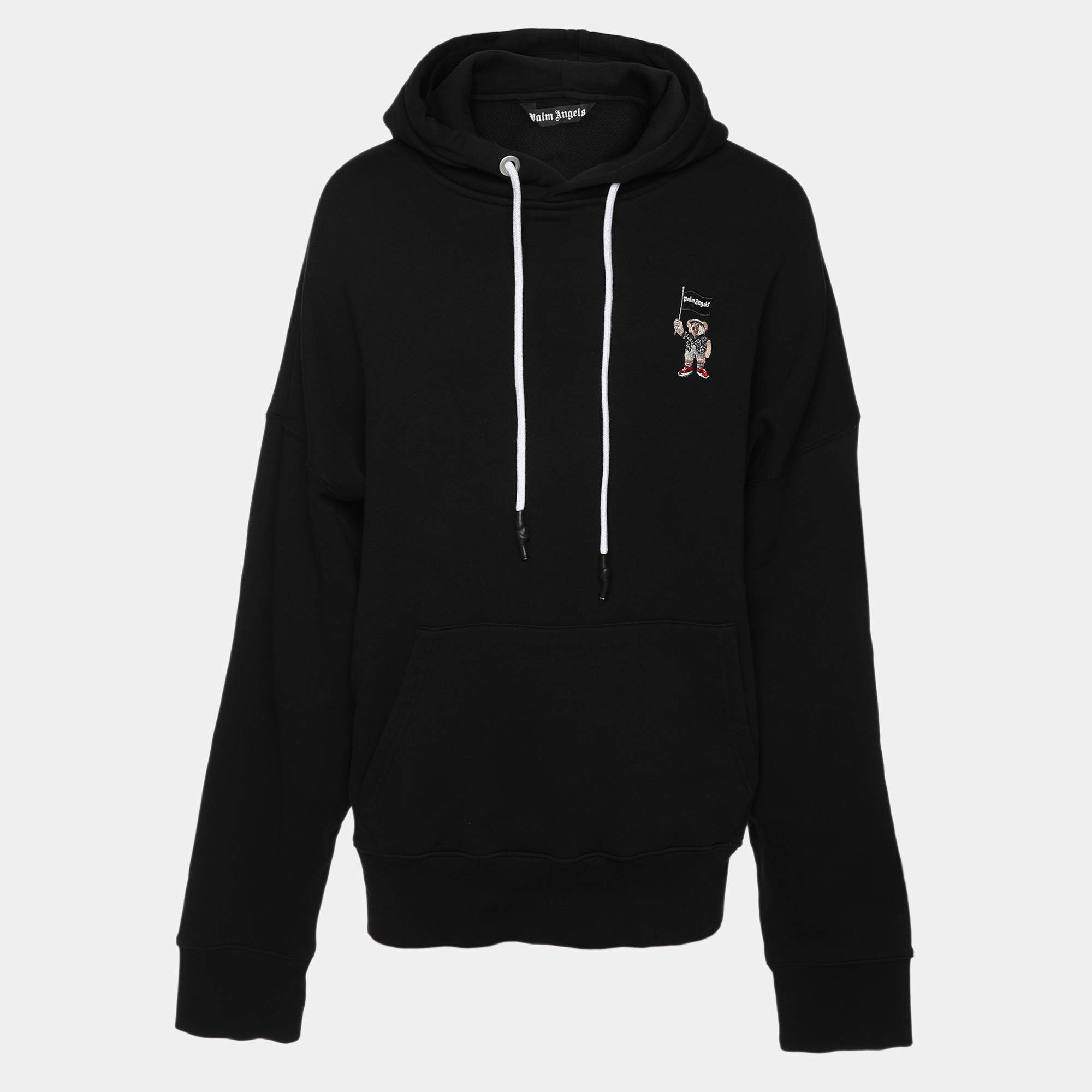 Palm Angels Black Cotton Knit Hoodie XXL