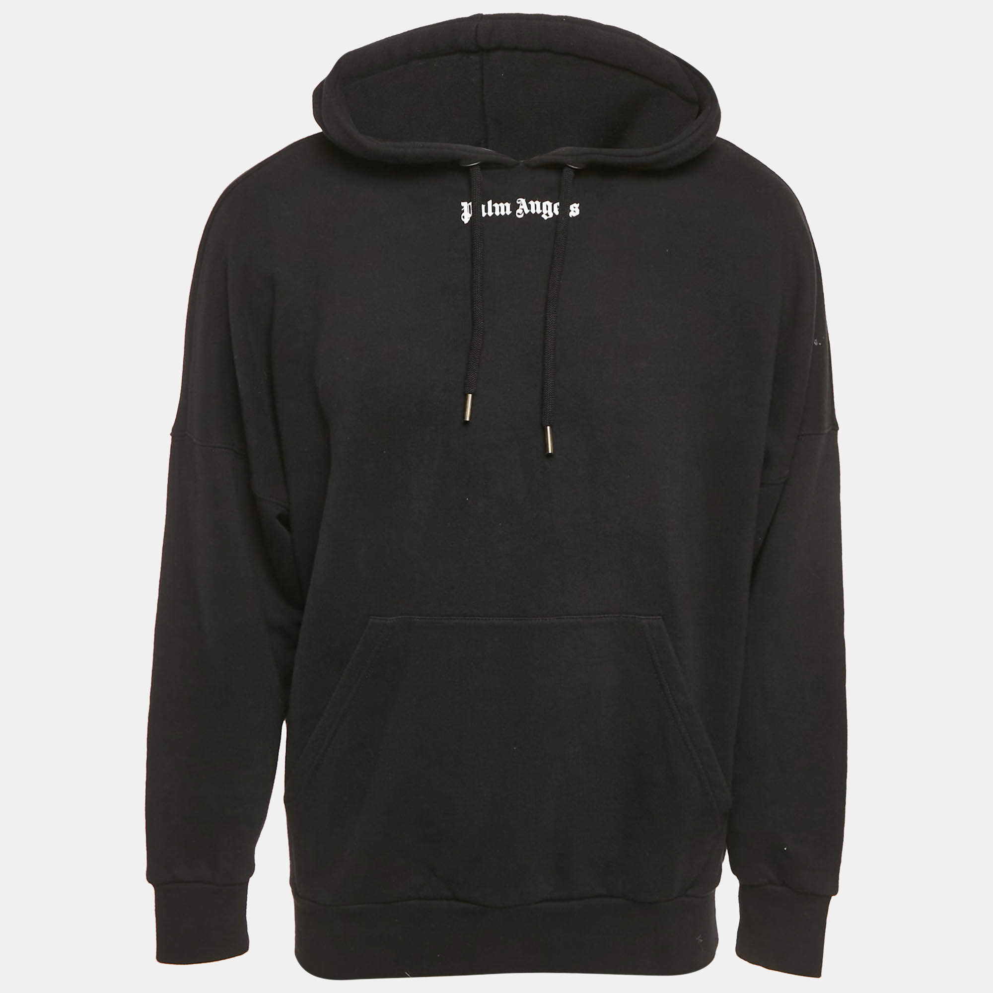 Palm Angels Black Logo Print Cotton Knit Hoodie S