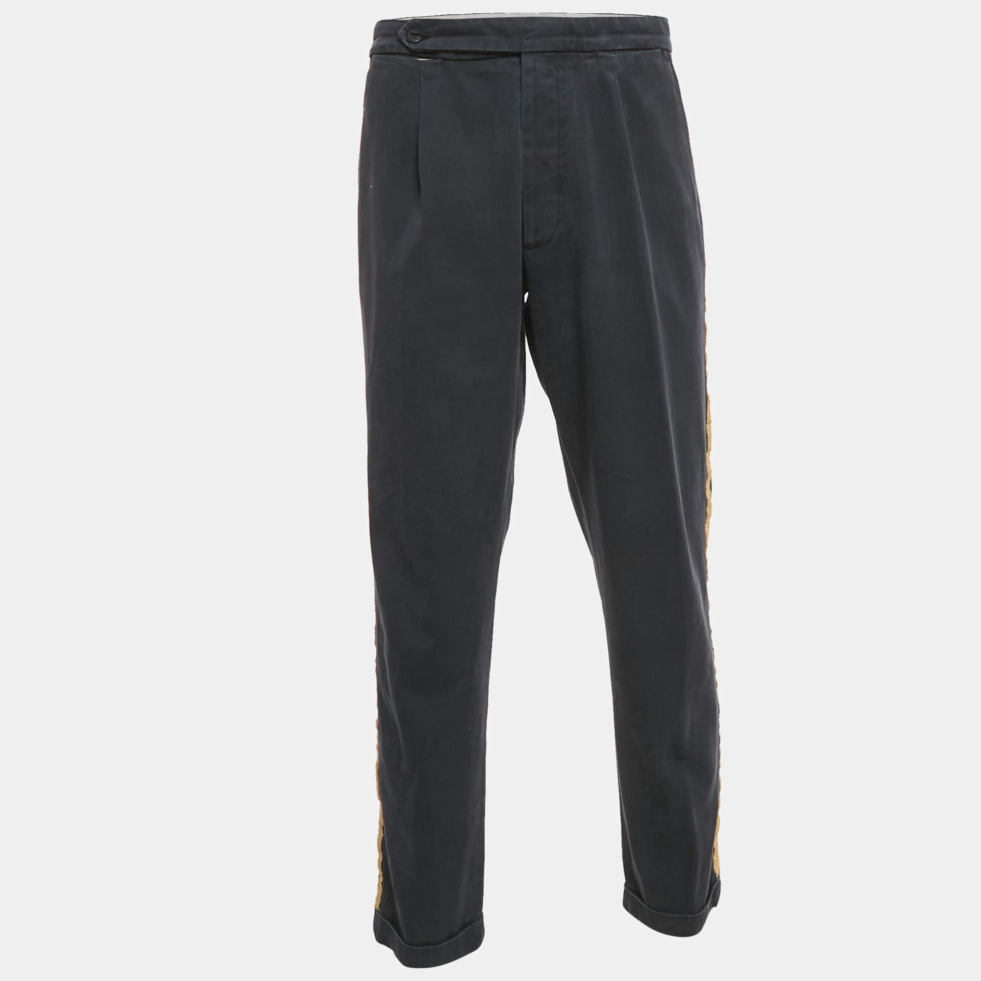 Palm Angels Blue Gold Side Stripe Gabardine Trousers XXL