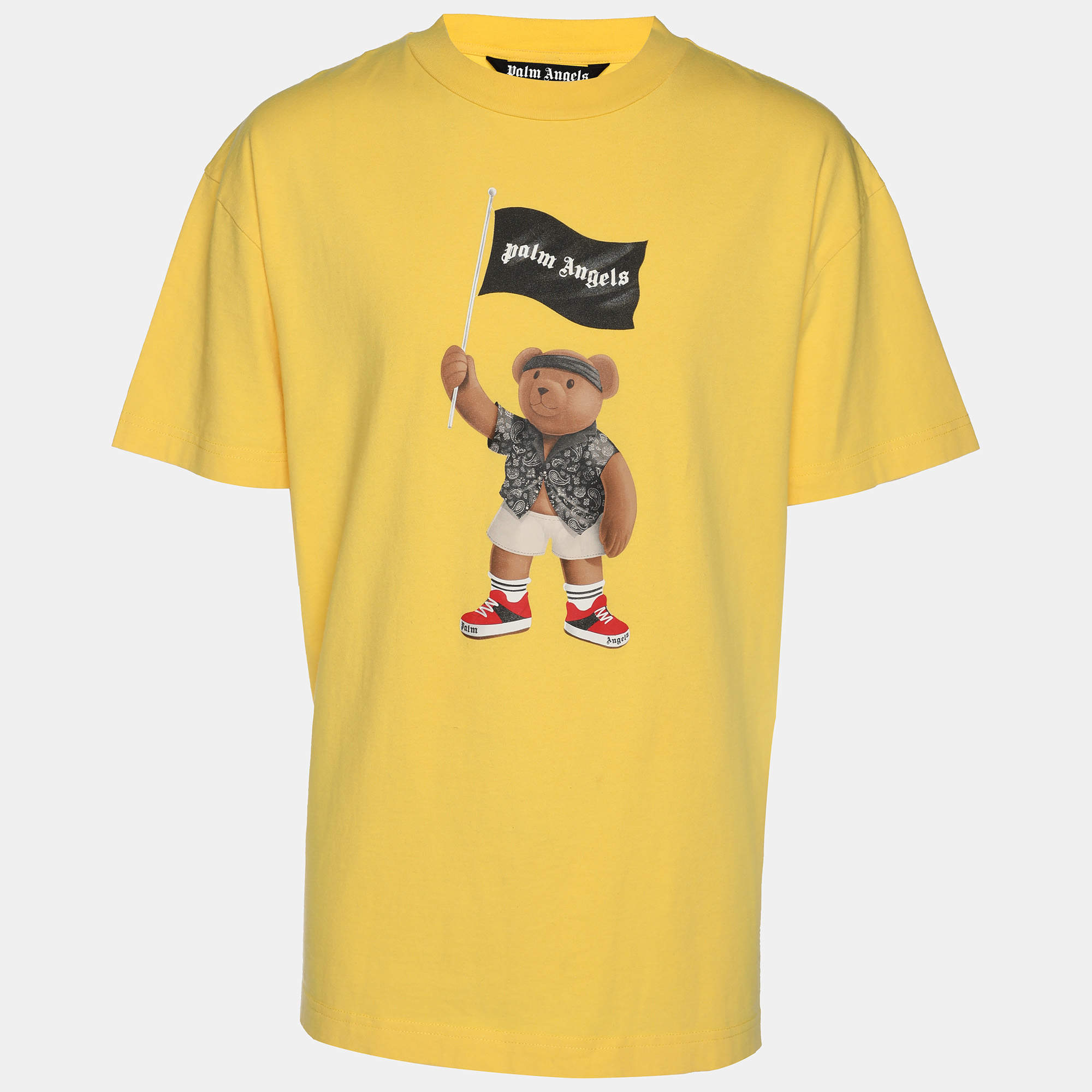 Palm Angels Yellow Teddy Print Cotton Crewneck T-Shirt S