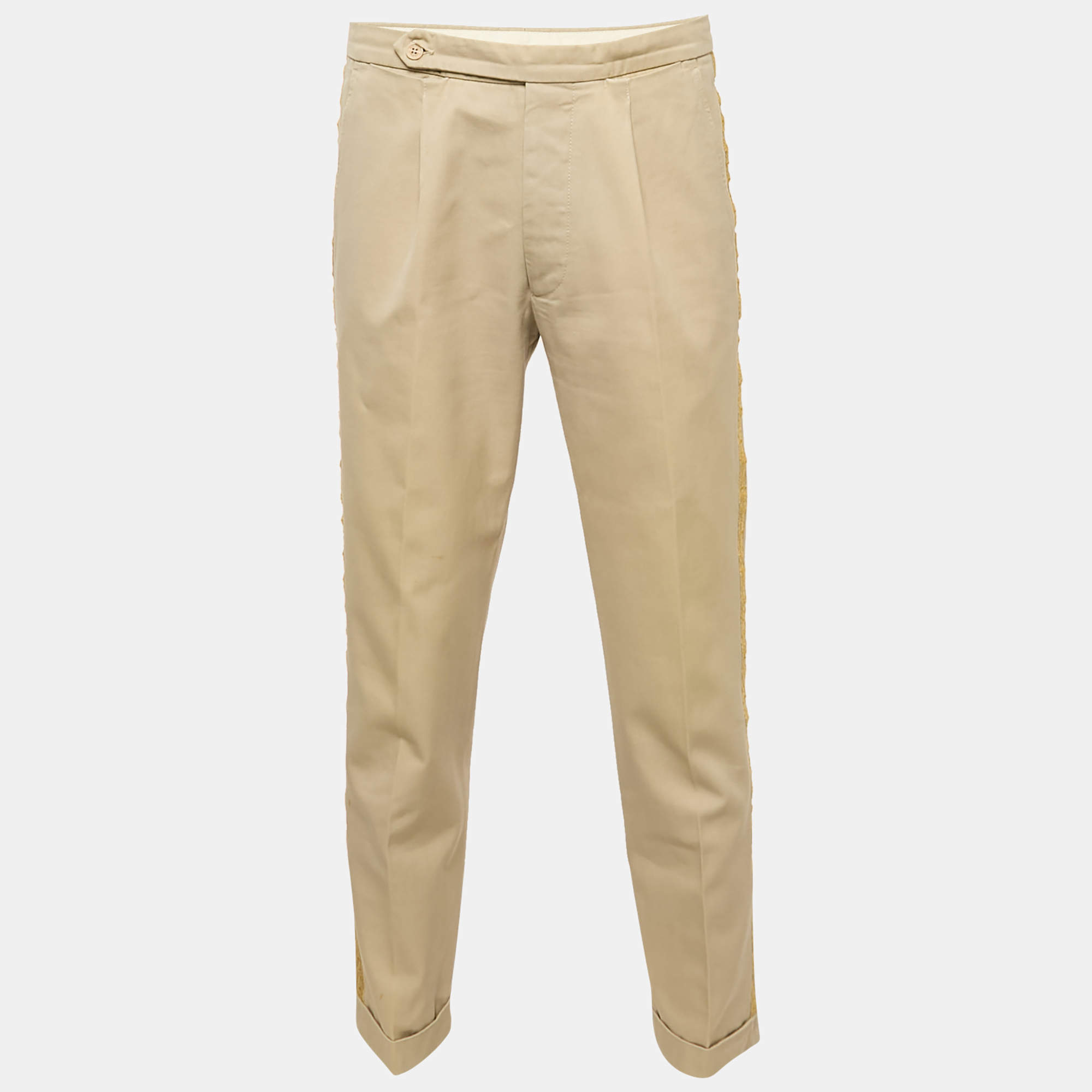 Palm Angels Beige Gabardine Side Tape Detail Trousers M